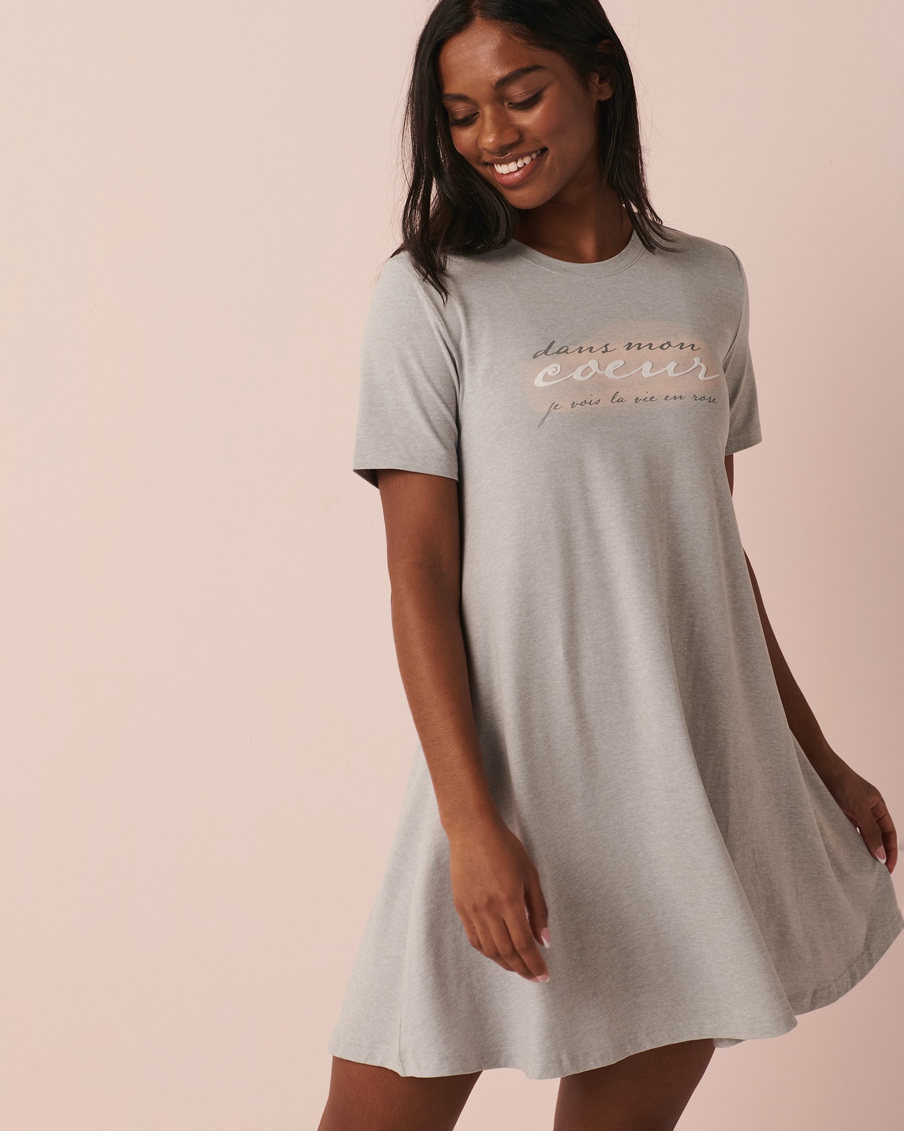 LA VIE EN ROSE Chemise de nuit mi-longue ultra douce Gris confo 40500253 - View1