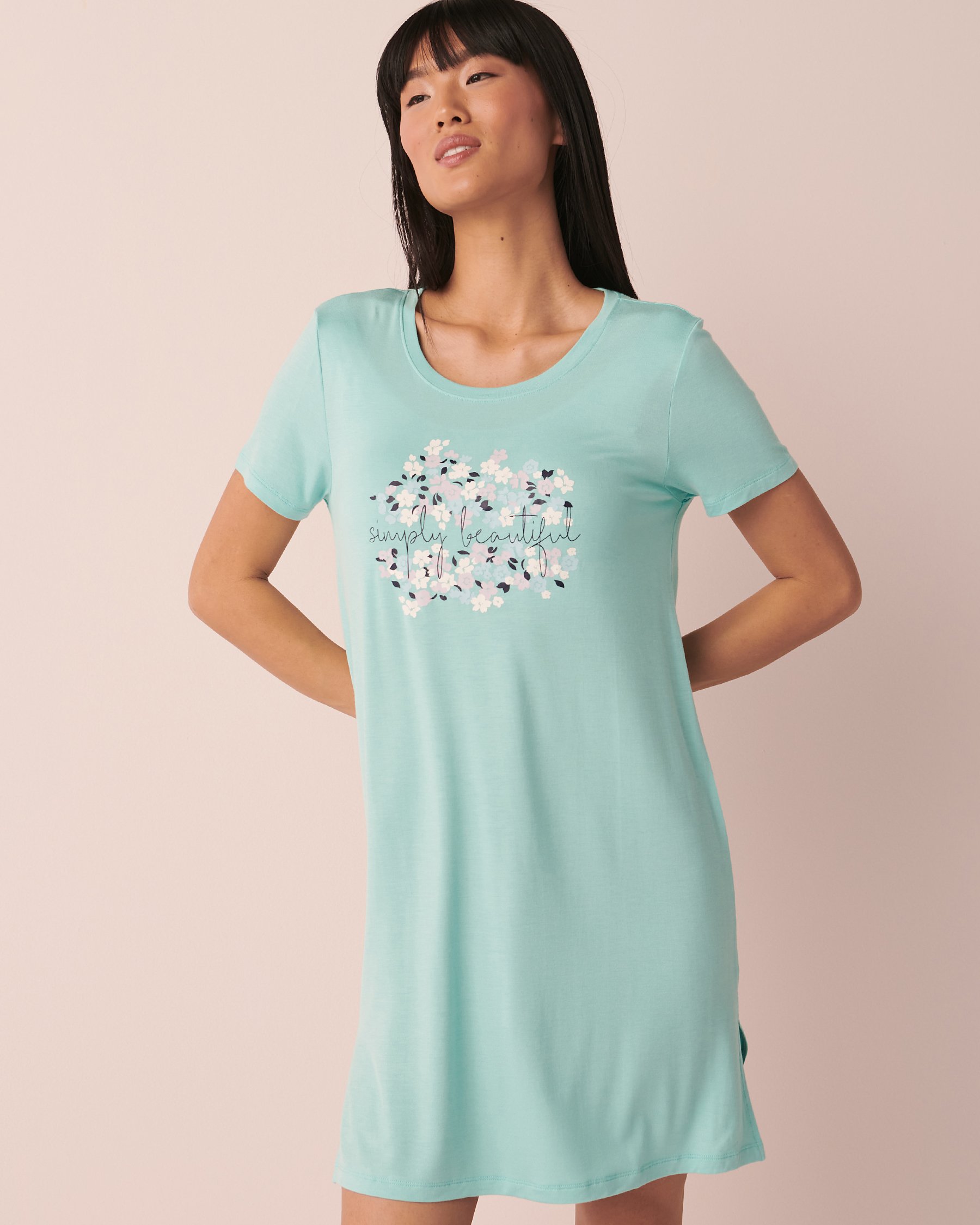 LA VIE EN ROSE Soft Jersey Short Sleeve Sleepshirt Aqua 40500263 - View1
