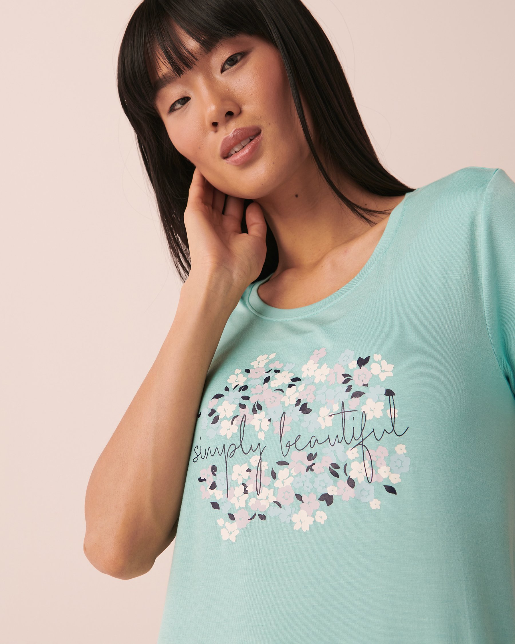 LA VIE EN ROSE Soft Jersey Short Sleeve Sleepshirt Aqua 40500263 - View2