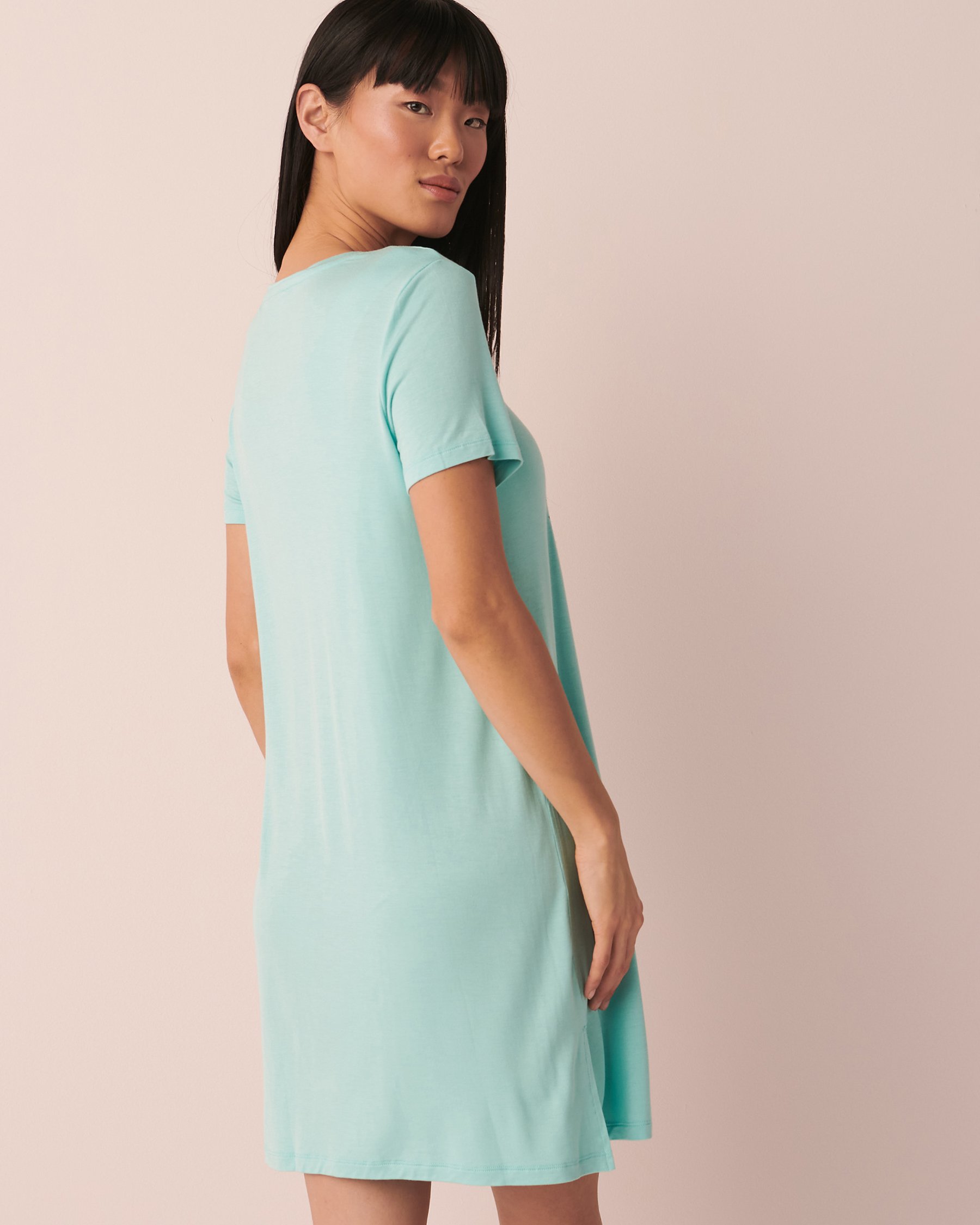 LA VIE EN ROSE Soft Jersey Short Sleeve Sleepshirt Aqua 40500263 - View3