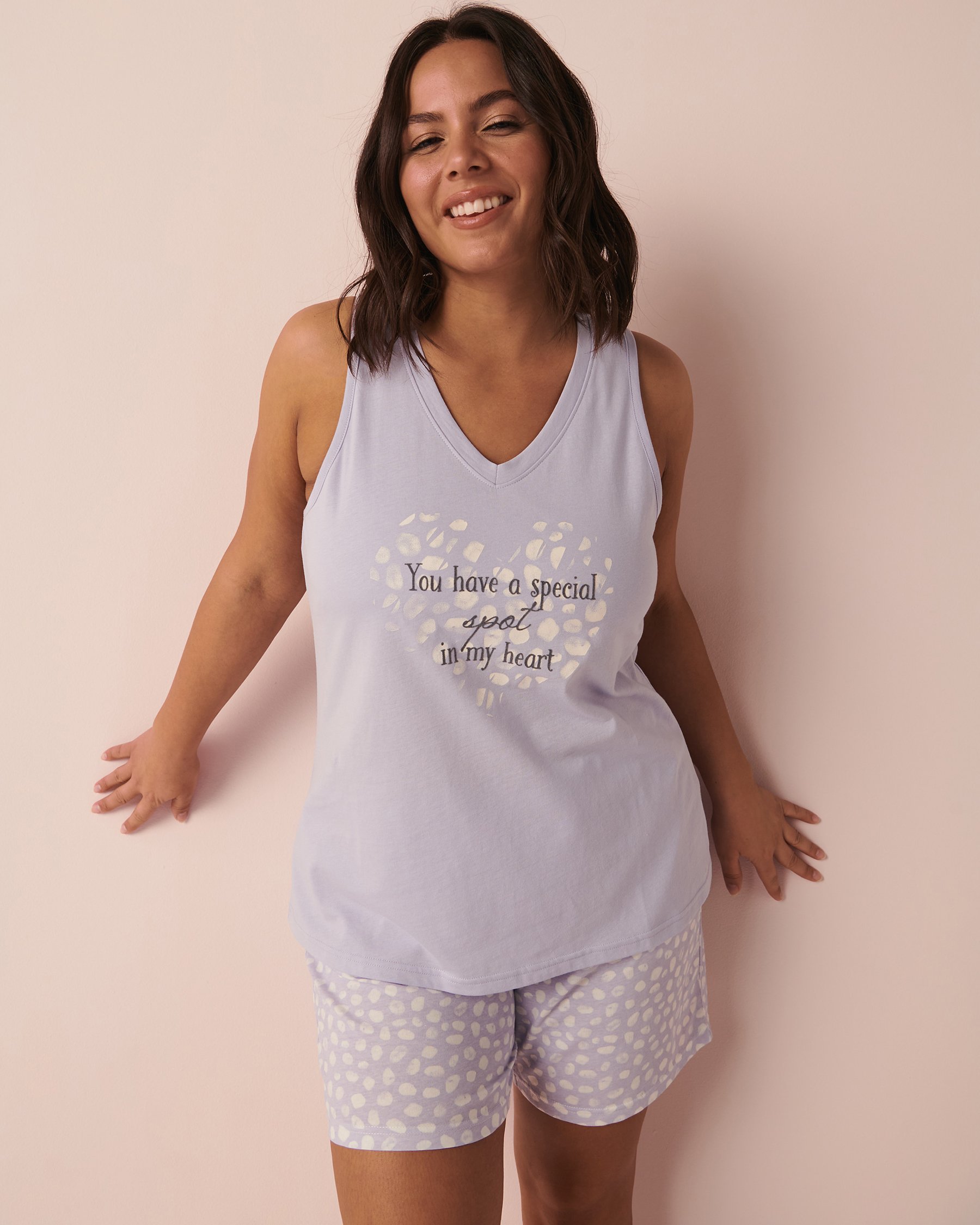 LA VIE EN ROSE Cotton V Neck Cami Lavender 40100425 - View1