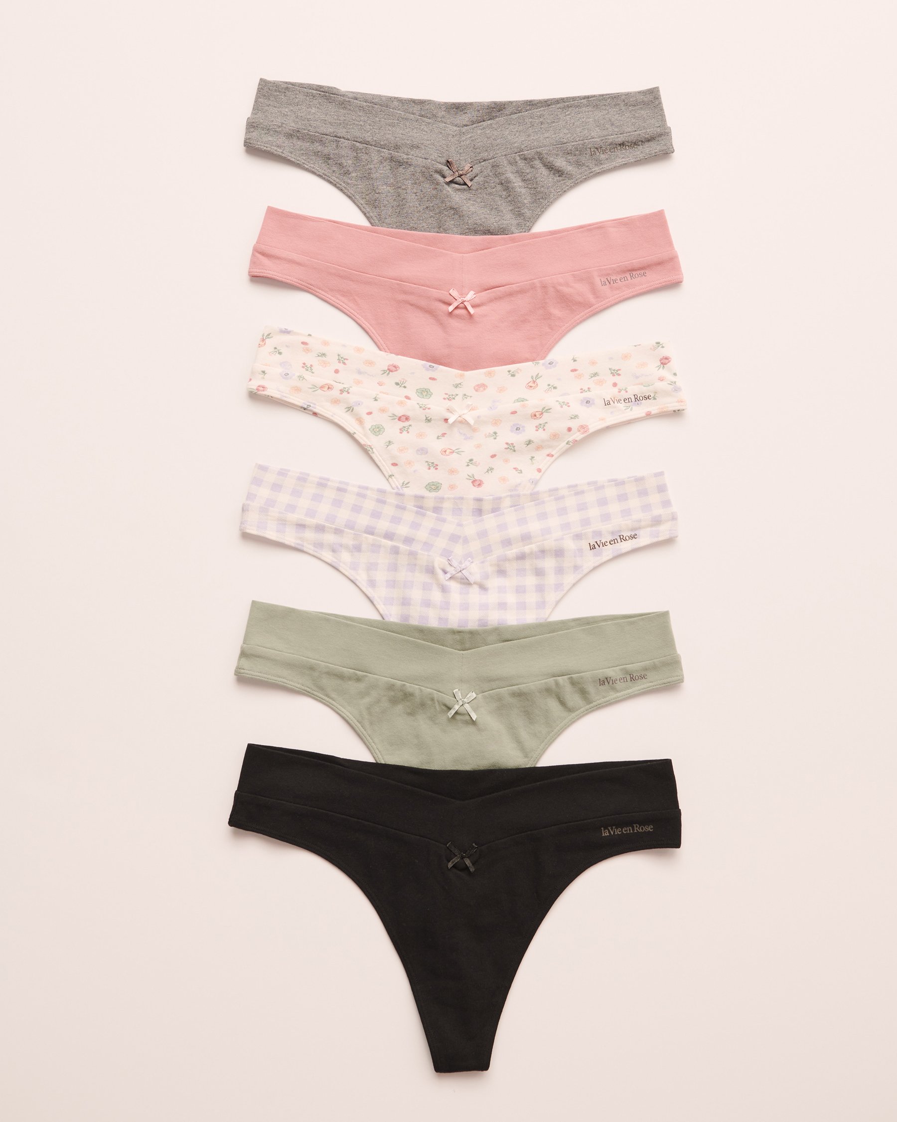 LA VIE EN ROSE 6-Pack Cotton Thong Panty Multicolor 20100295-6PK - View1