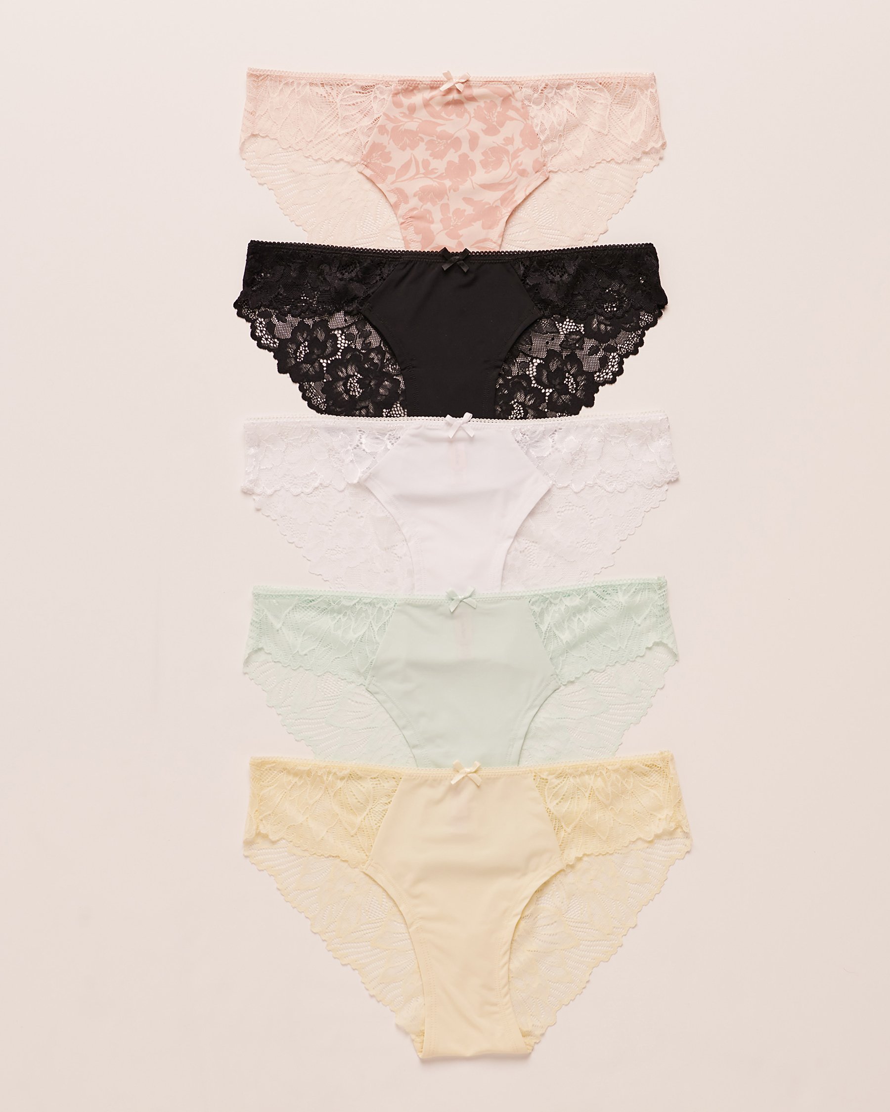 LA VIE EN ROSE 5-Pack Microfiber and Lace Bikini Panty Multicolor 20200297-5PK - View1