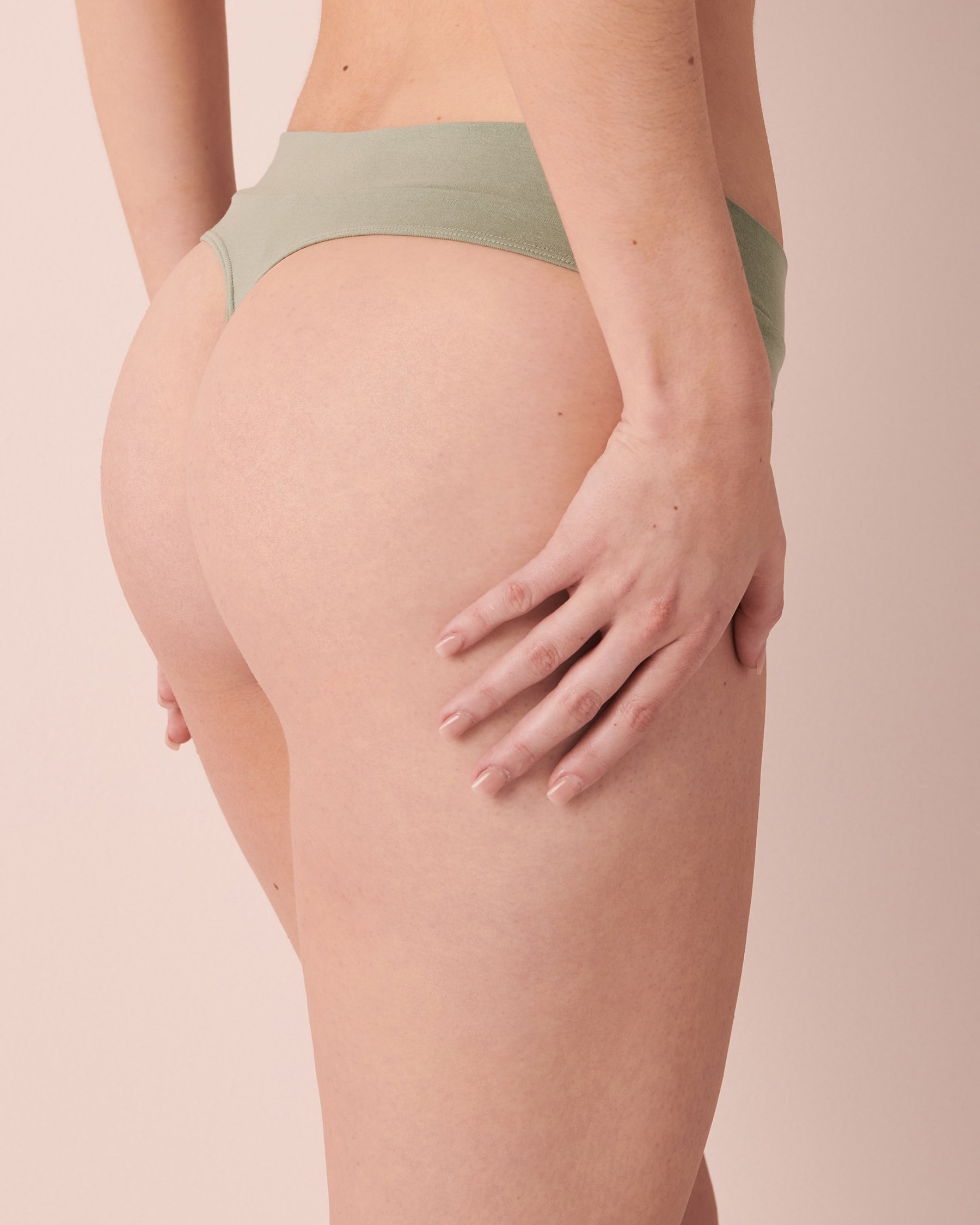 LA VIE EN ROSE Culotte tanga en coton Sauge 20100295 - View2