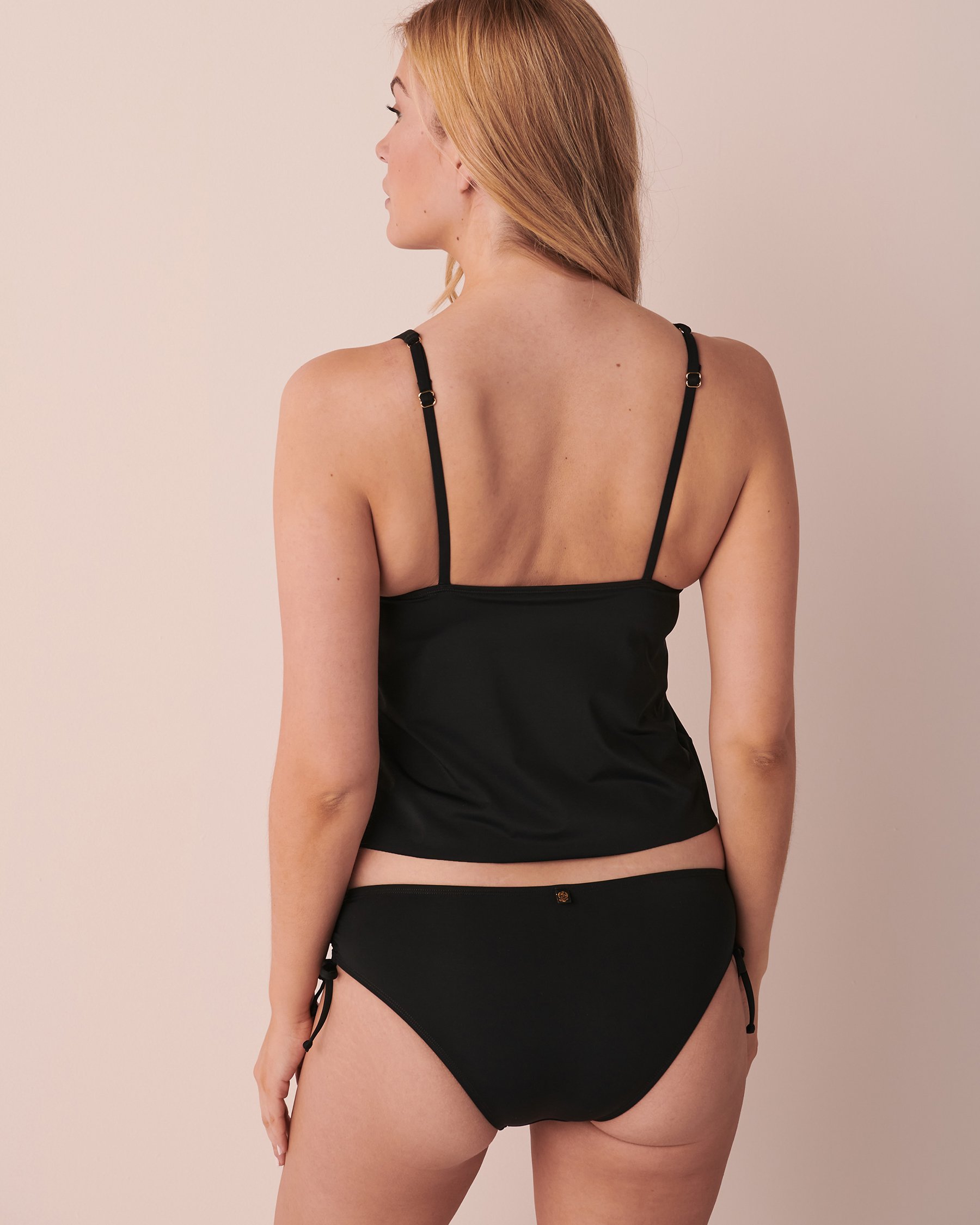 LA VIE EN ROSE AQUA SOLID Pointed Hem Tankini Top Black 70100435 - View2