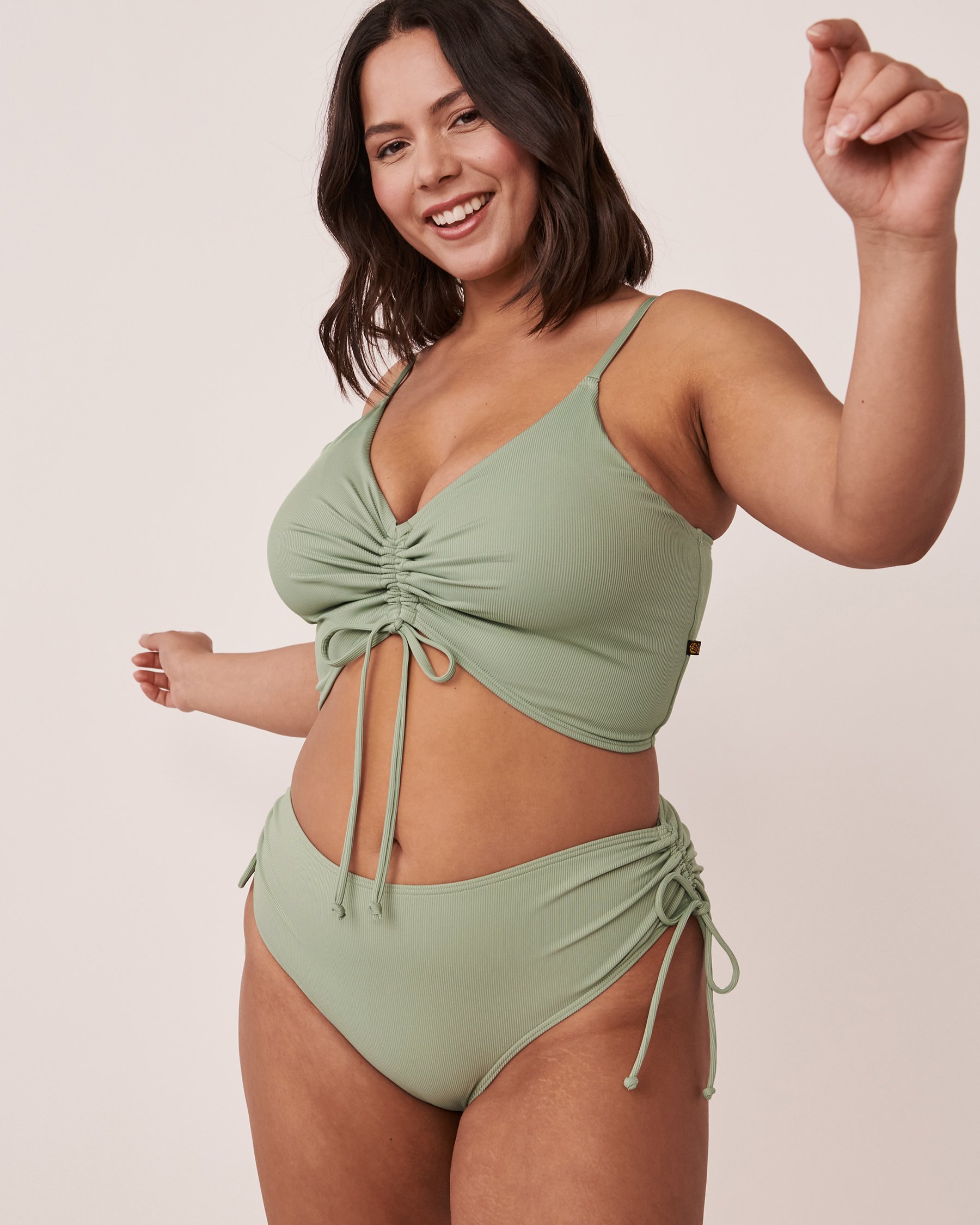 LA VIE EN ROSE AQUA LILYPAD Recycled Fibers Mid Waist Bikini Bottom Sage 70300371 - View9