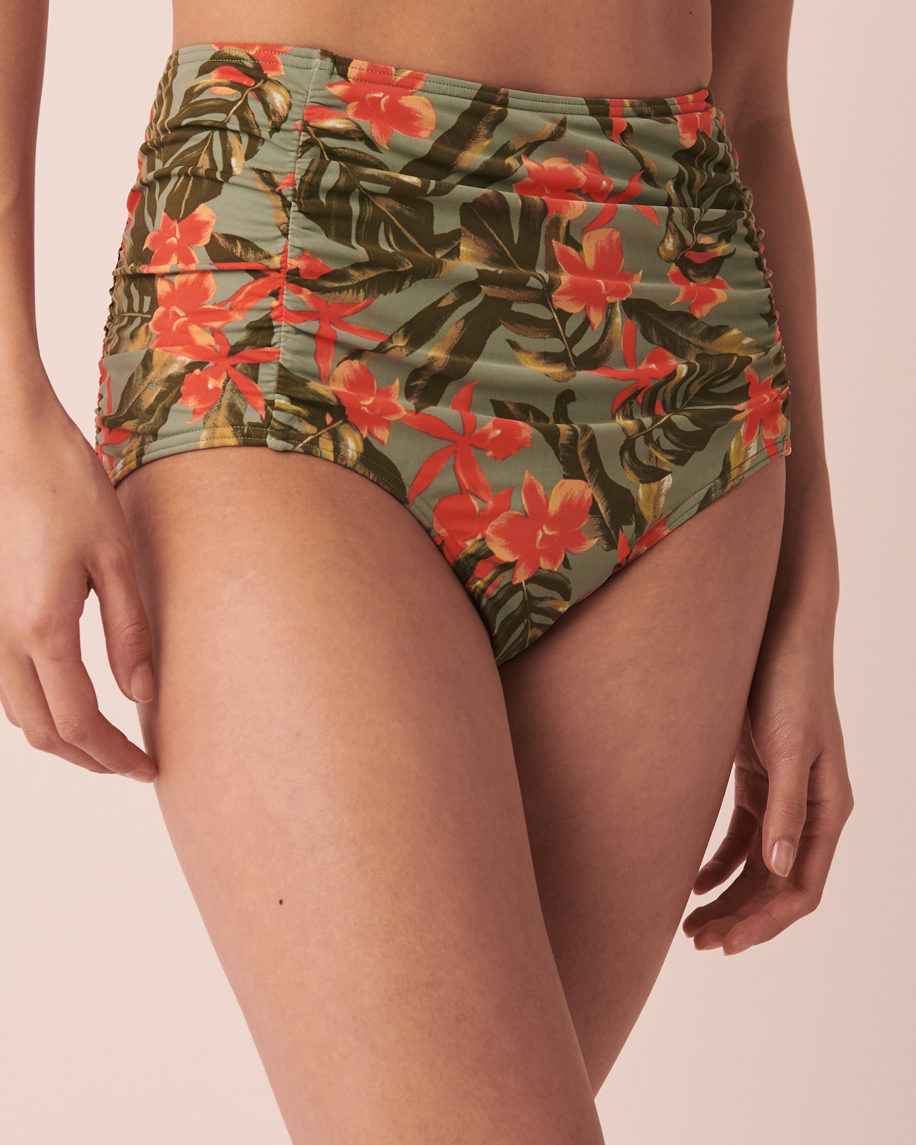 LA VIE EN ROSE AQUA Bas de bikini taille haute plissé ORCHIDS GARDEN Jardin 70300397 - View1