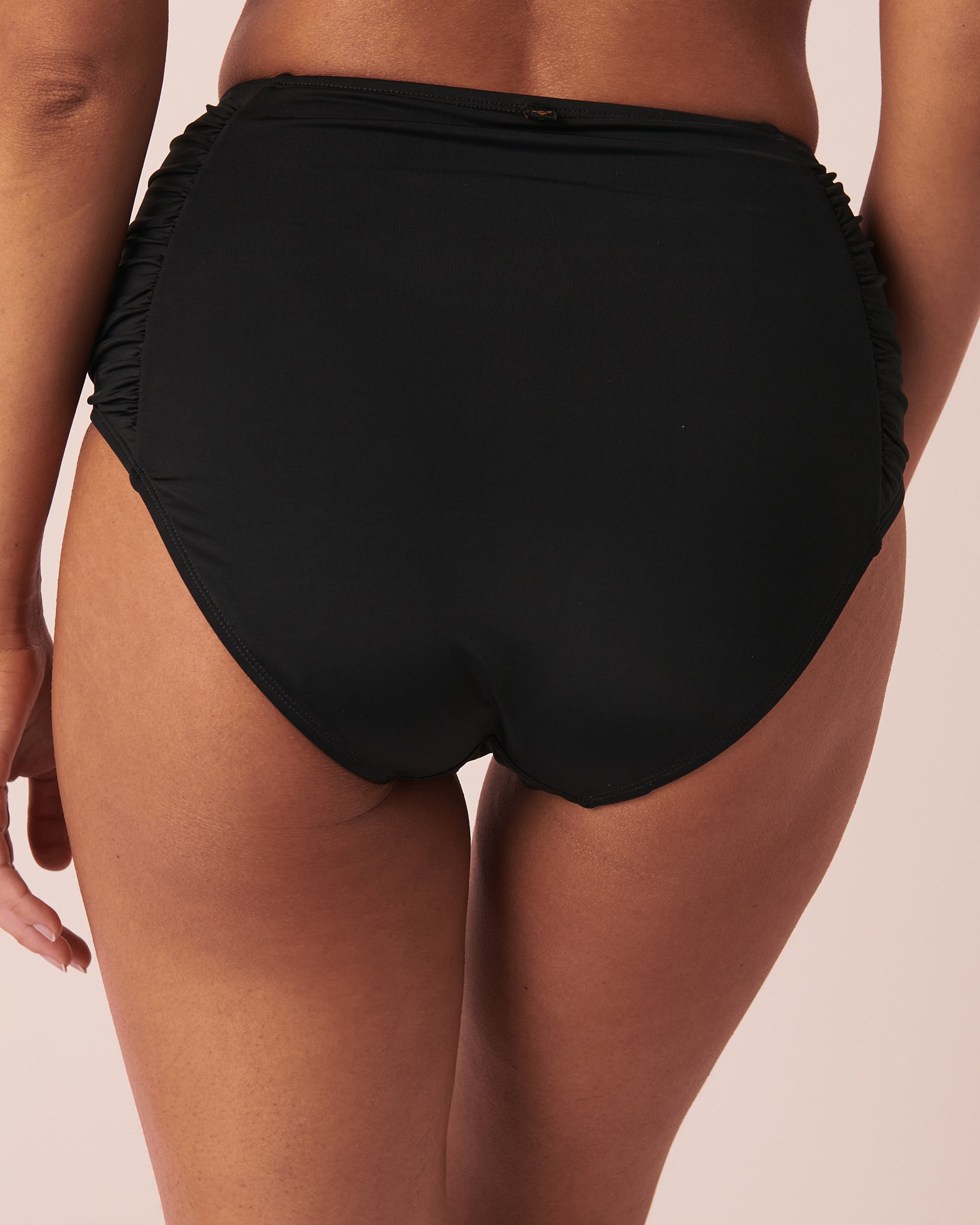 LA VIE EN ROSE AQUA SOLID Shirred Sides High Waist Bikini Bottom Black 70300401 - View2