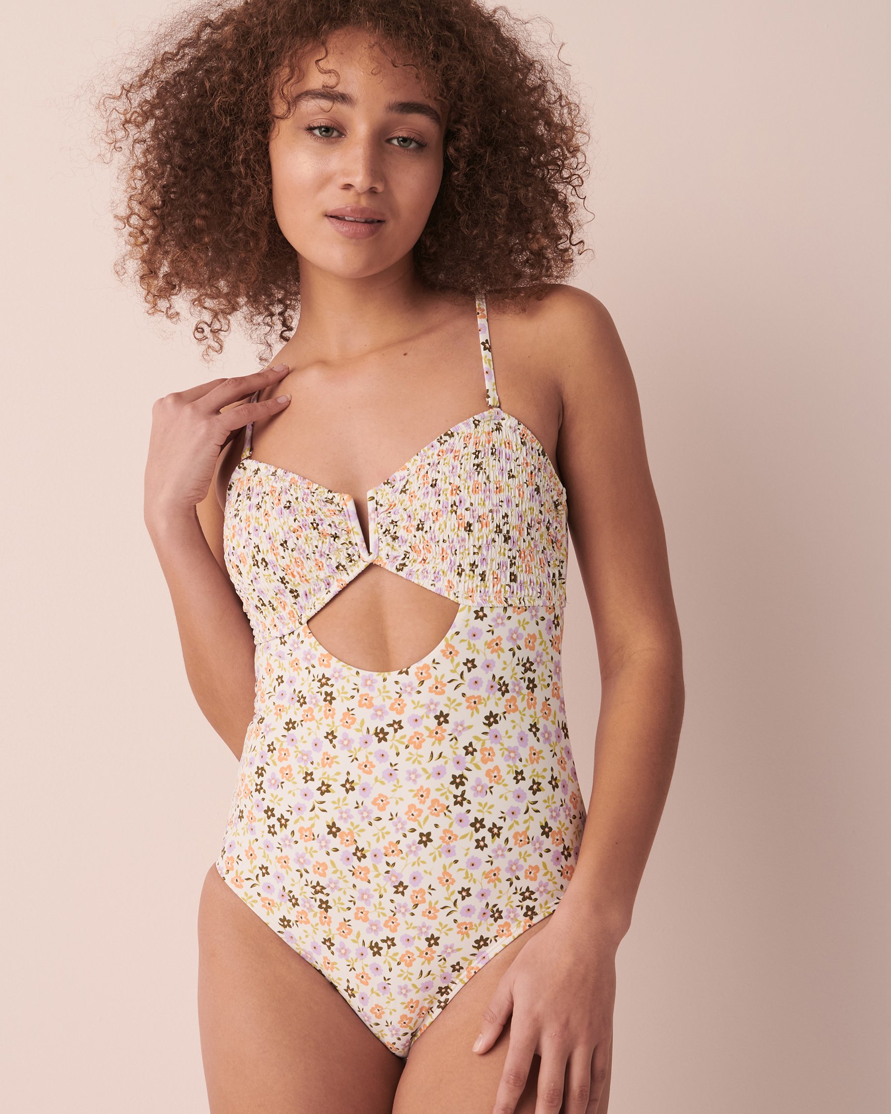 AQUAROSE SMOCKING Bandeau One-piece Swimsuit Ditsy floral 70400068 - View9
