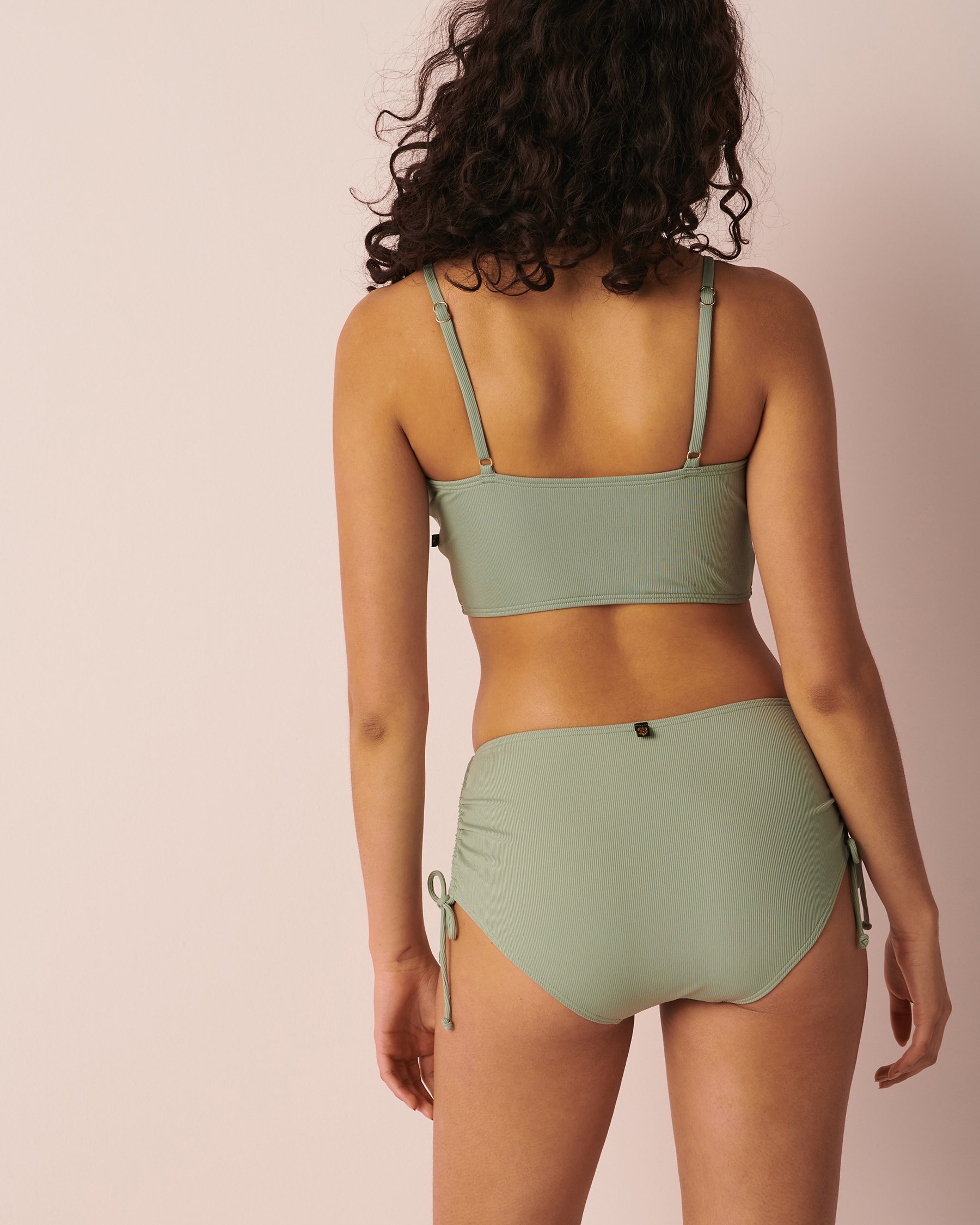LA VIE EN ROSE AQUA LILYPAD Recycled Fibers Laced Front Bralette Bikini Top Sage 70100400 - View2
