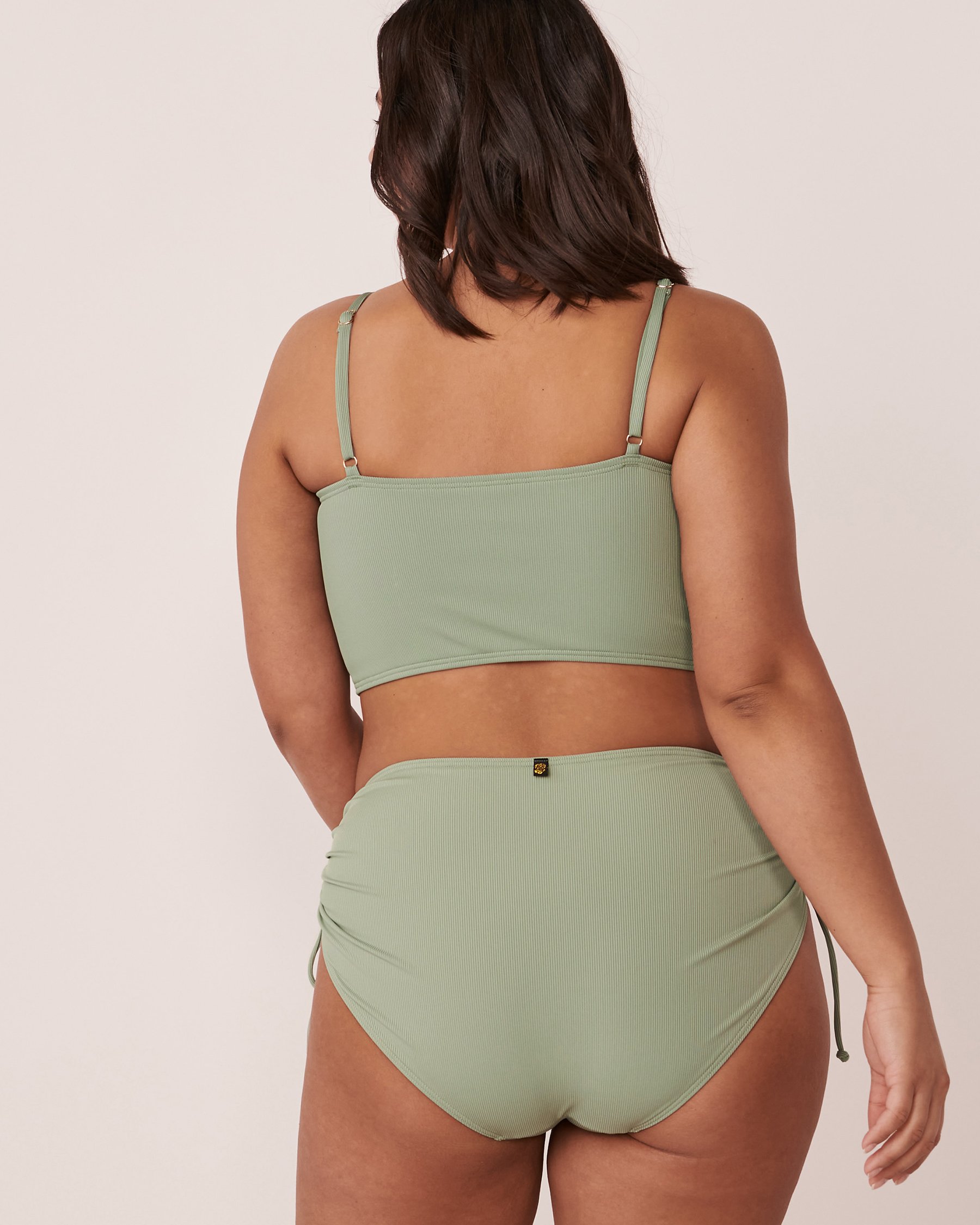 LA VIE EN ROSE AQUA LILYPAD Recycled Fibers Laced Front Bralette Bikini Top Sage 70100400 - View6