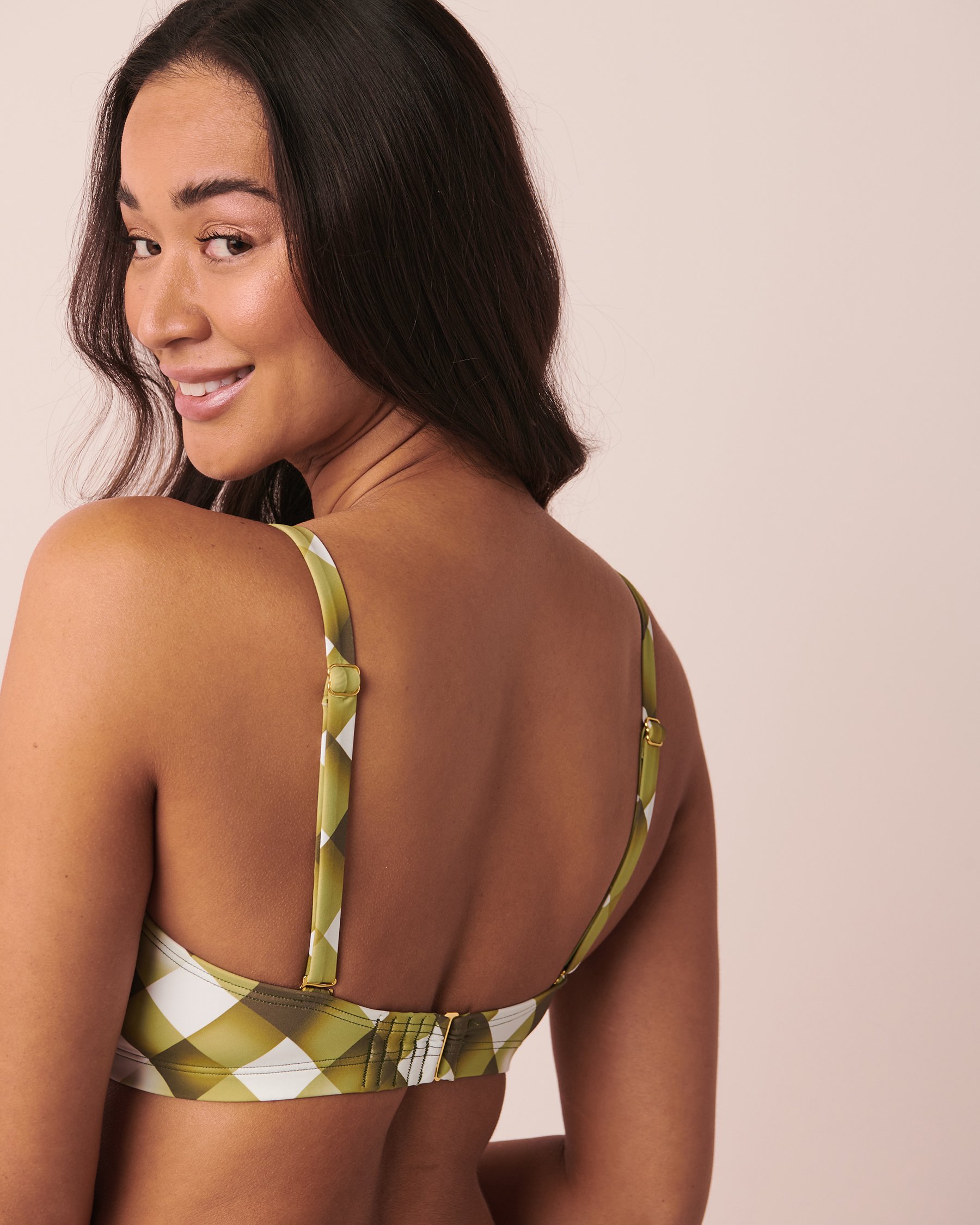 LA VIE EN ROSE AQUA RETRO D Cup Triangle Bikini Top Gingham 70200076 - View8