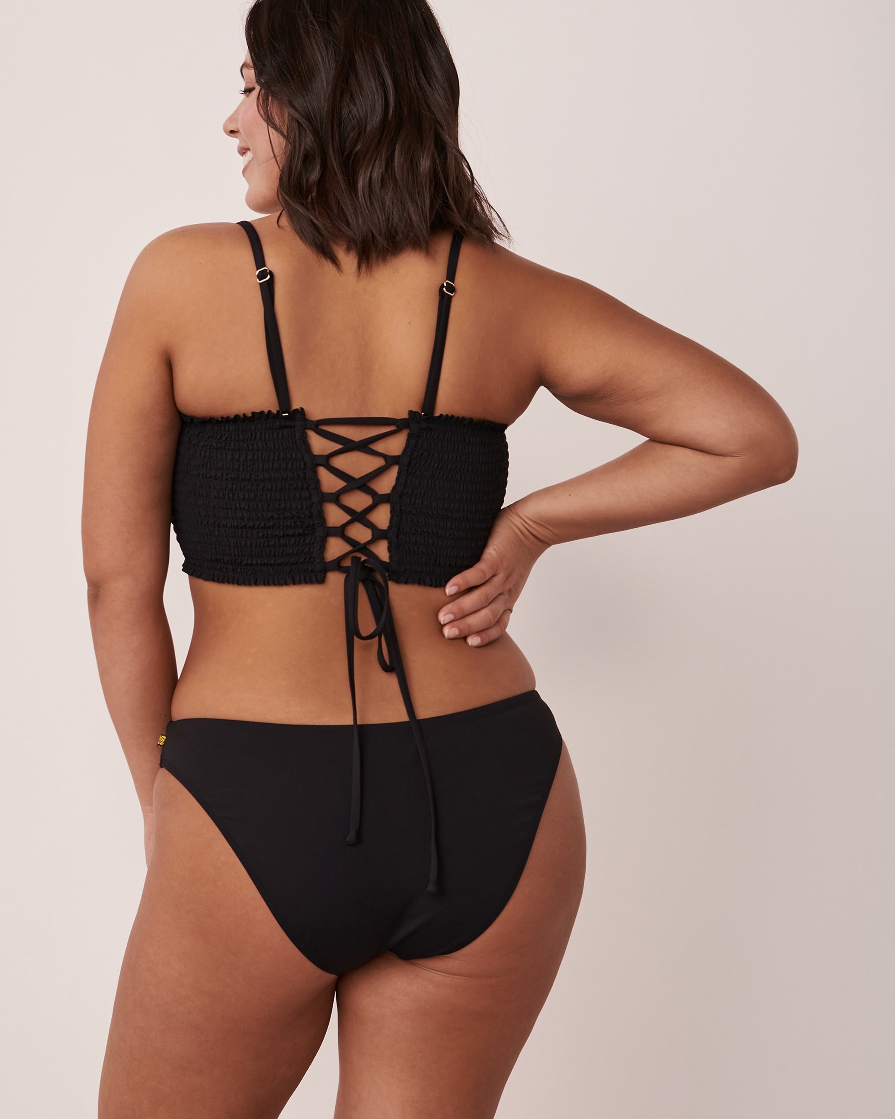 LA VIE EN ROSE AQUA SMOCKING Bandeau Bikini Top Black 70100414 - View2