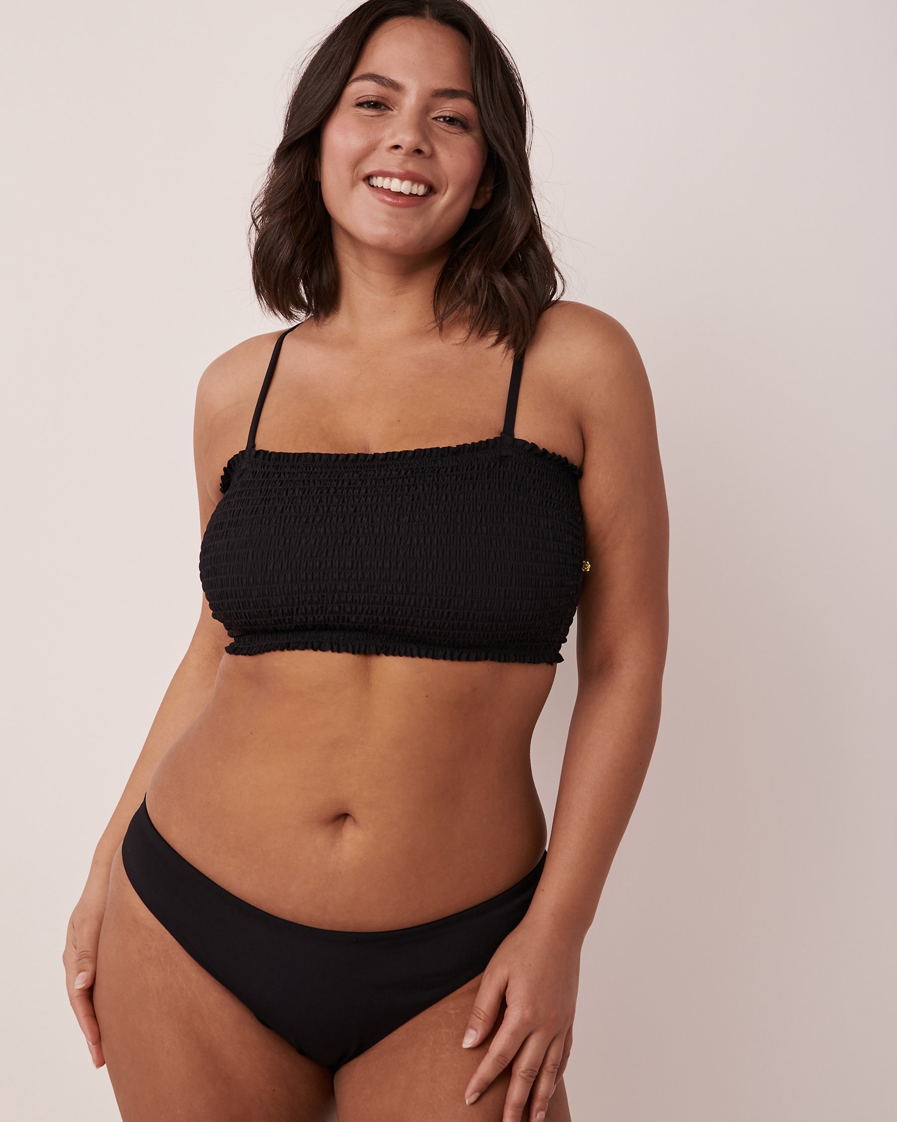 LA VIE EN ROSE AQUA SMOCKING Bandeau Bikini Top Black 70100414 - View4