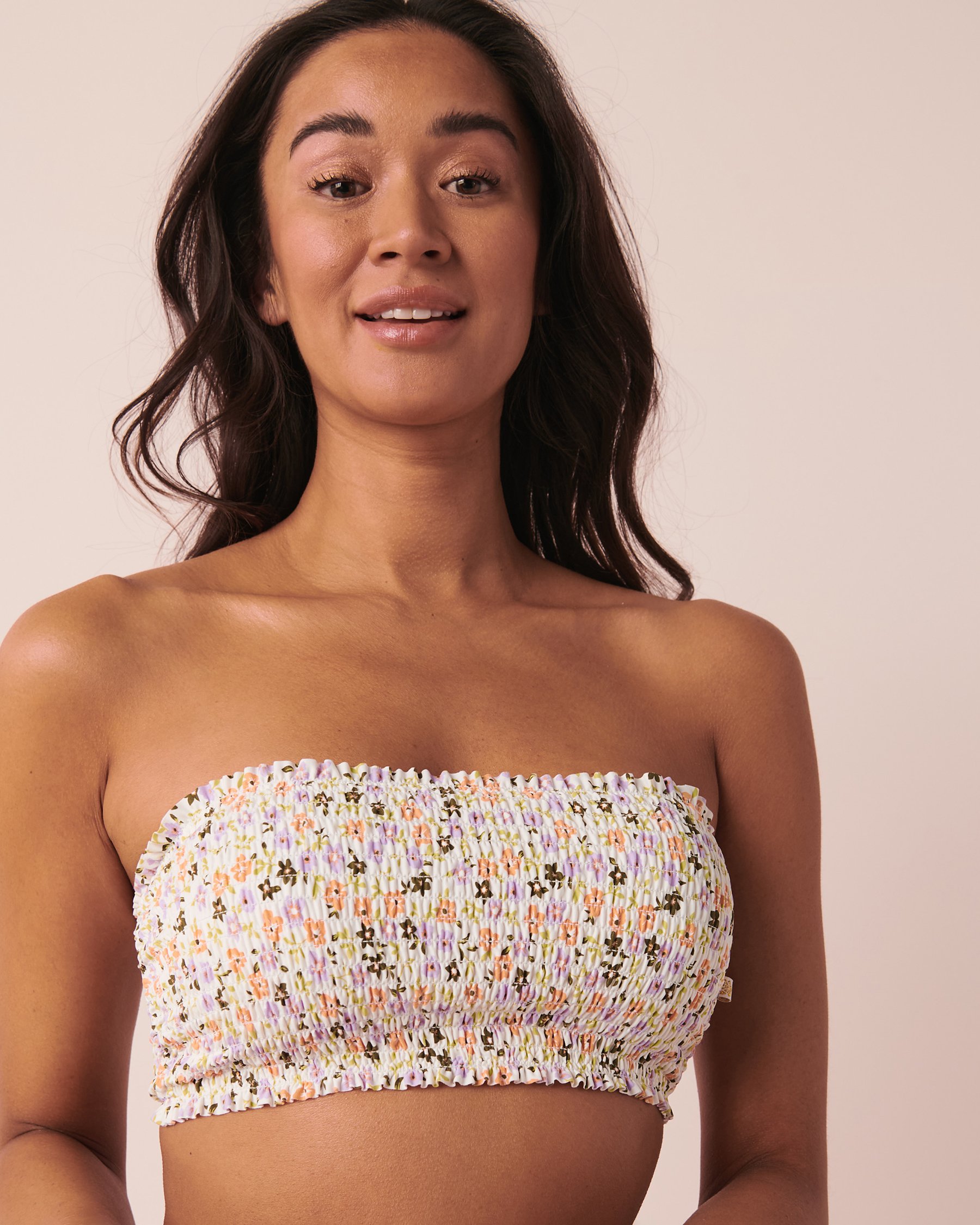 LA VIE EN ROSE AQUA SMOCKING Bandeau Bikini Top Ditsy floral 70100414 - View4