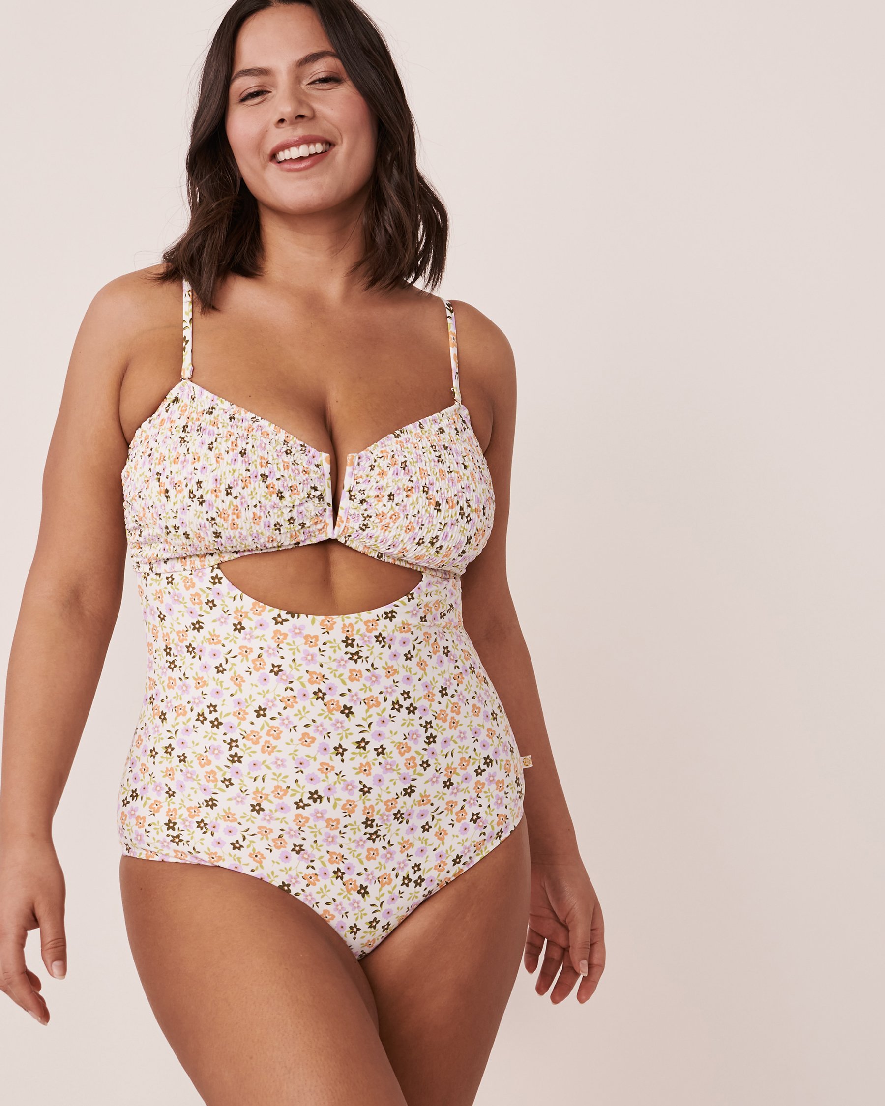 AQUAROSE SMOCKING Bandeau One-piece Swimsuit Ditsy floral 70400068 - View4