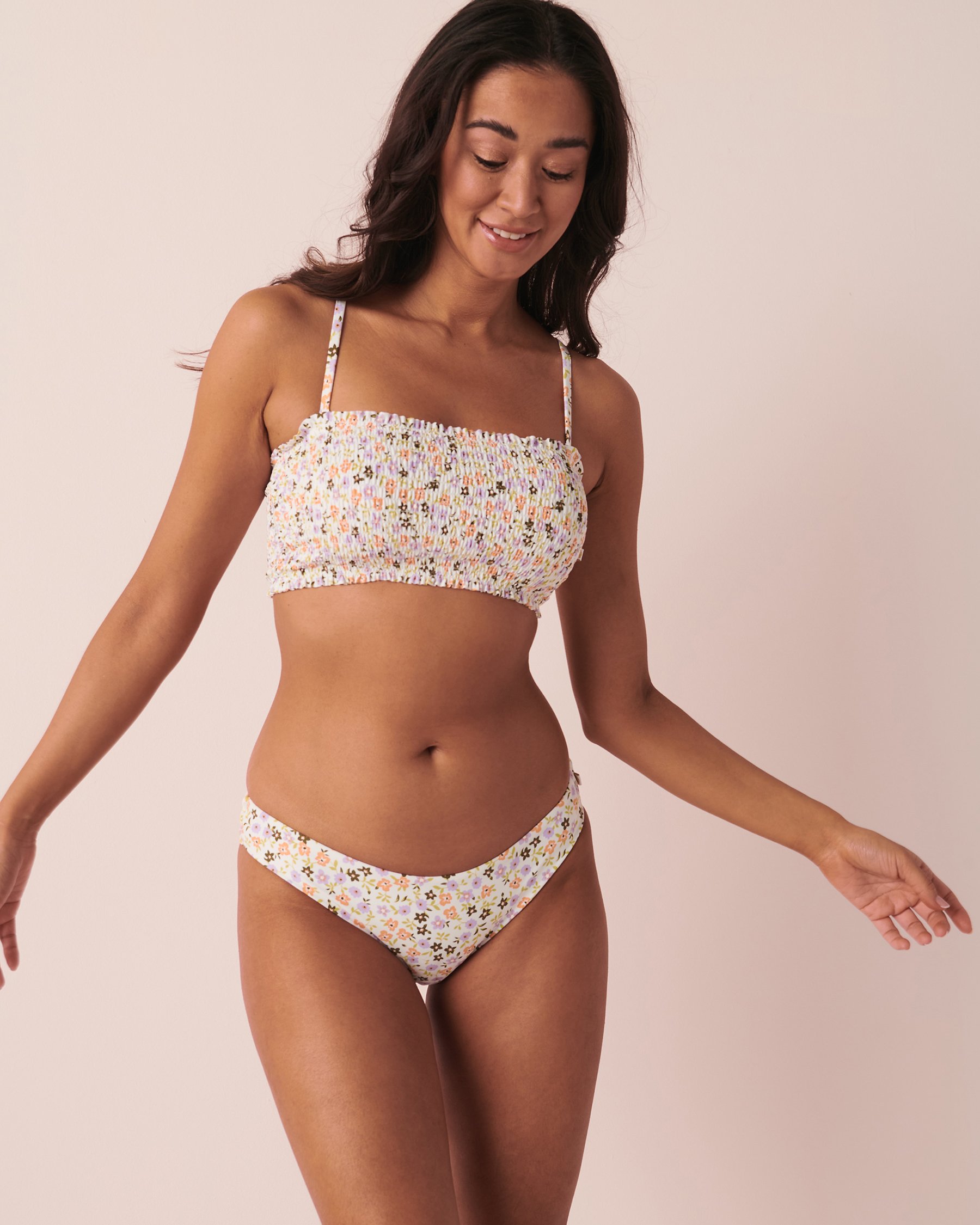 LA VIE EN ROSE AQUA SMOCKING Brazilian Bikini Bottom Ditsy floral 70300382 - View5