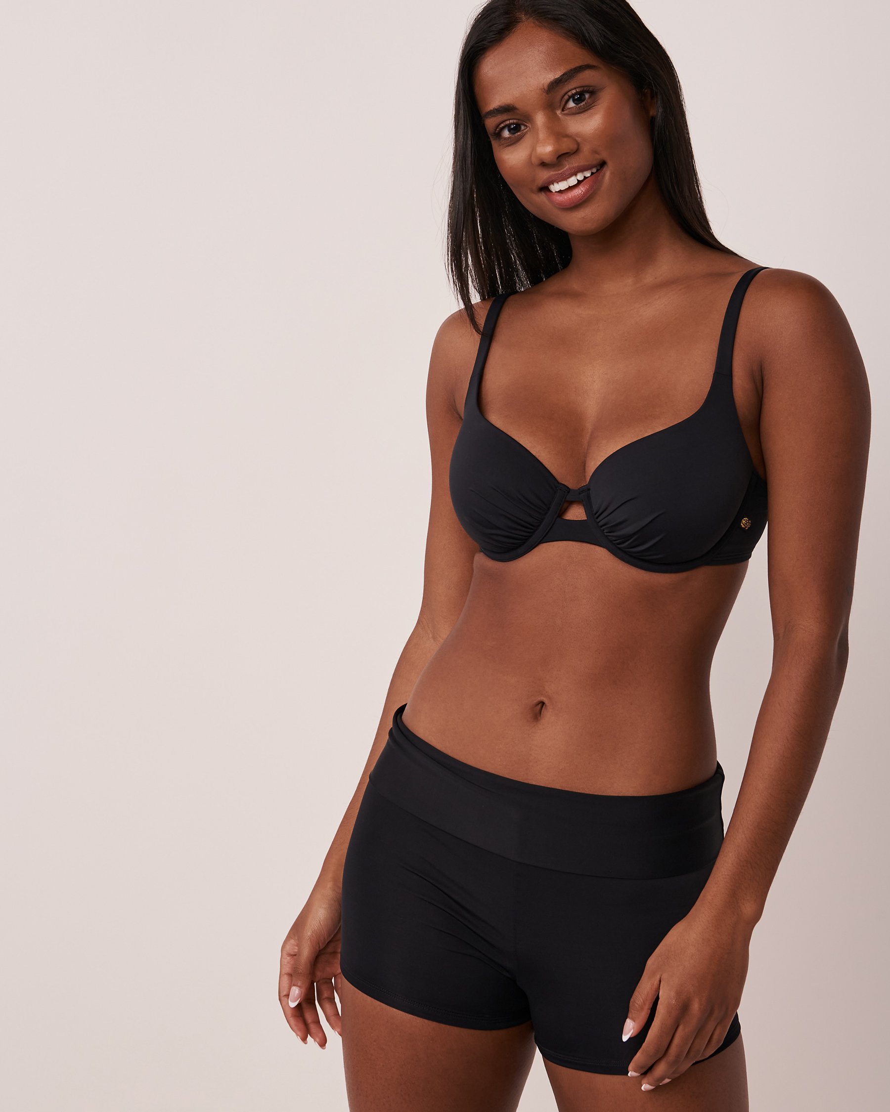 LA VIE EN ROSE AQUA SOLID High Waist Boyleg Bikini Bottom Black 70300405 - View5