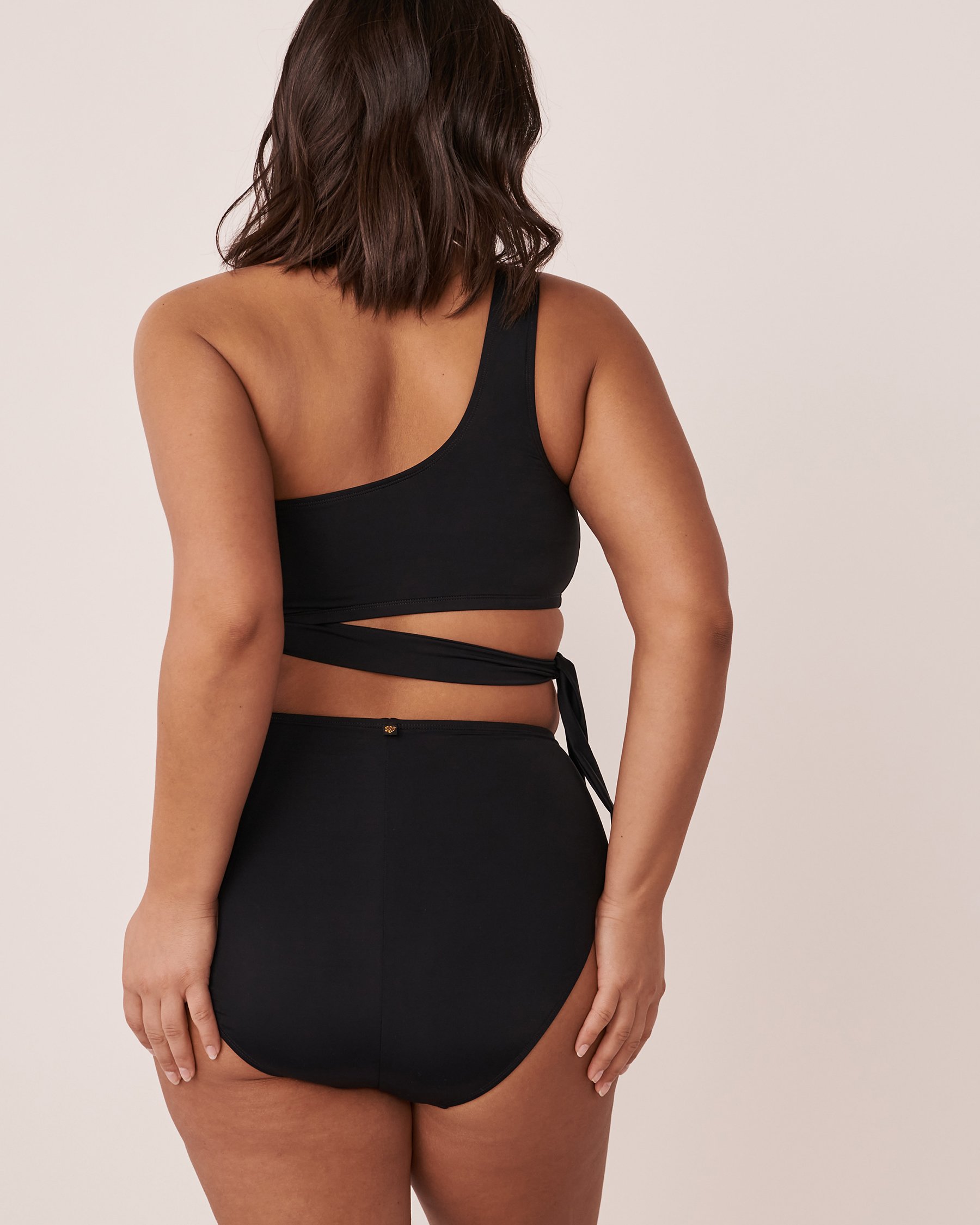 LA VIE EN ROSE AQUA SOLID One Shoulder Bandeau Bikini Top Black 70100433 - View2