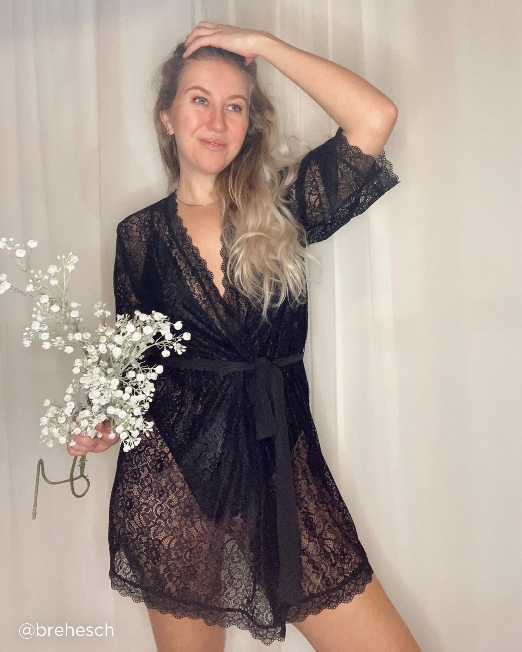 LA VIE EN ROSE Openwork Lace Kimono Black 60600047 - View5