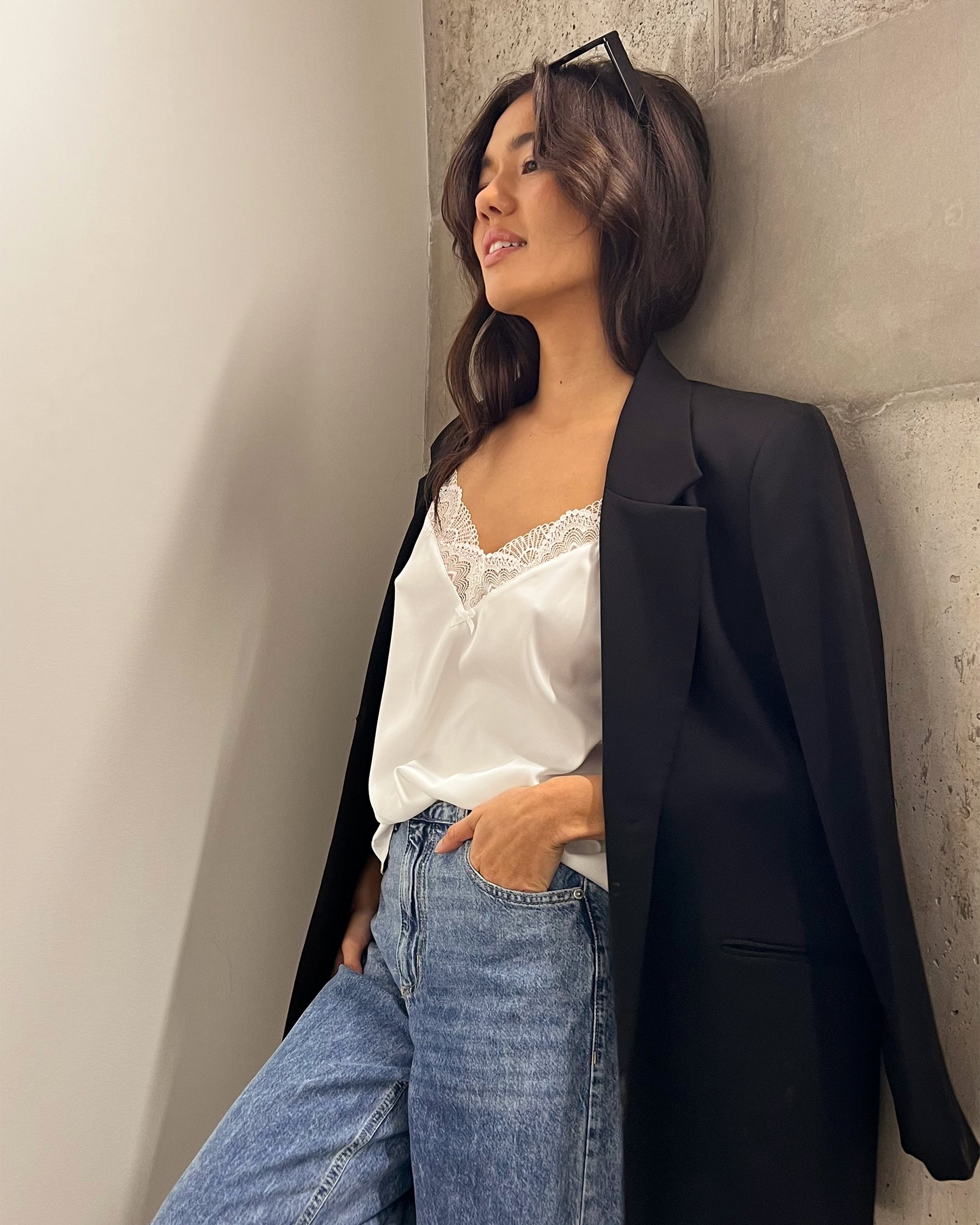 LA VIE EN ROSE Lace Trim Satin Cami Snow white 60100055 - View6