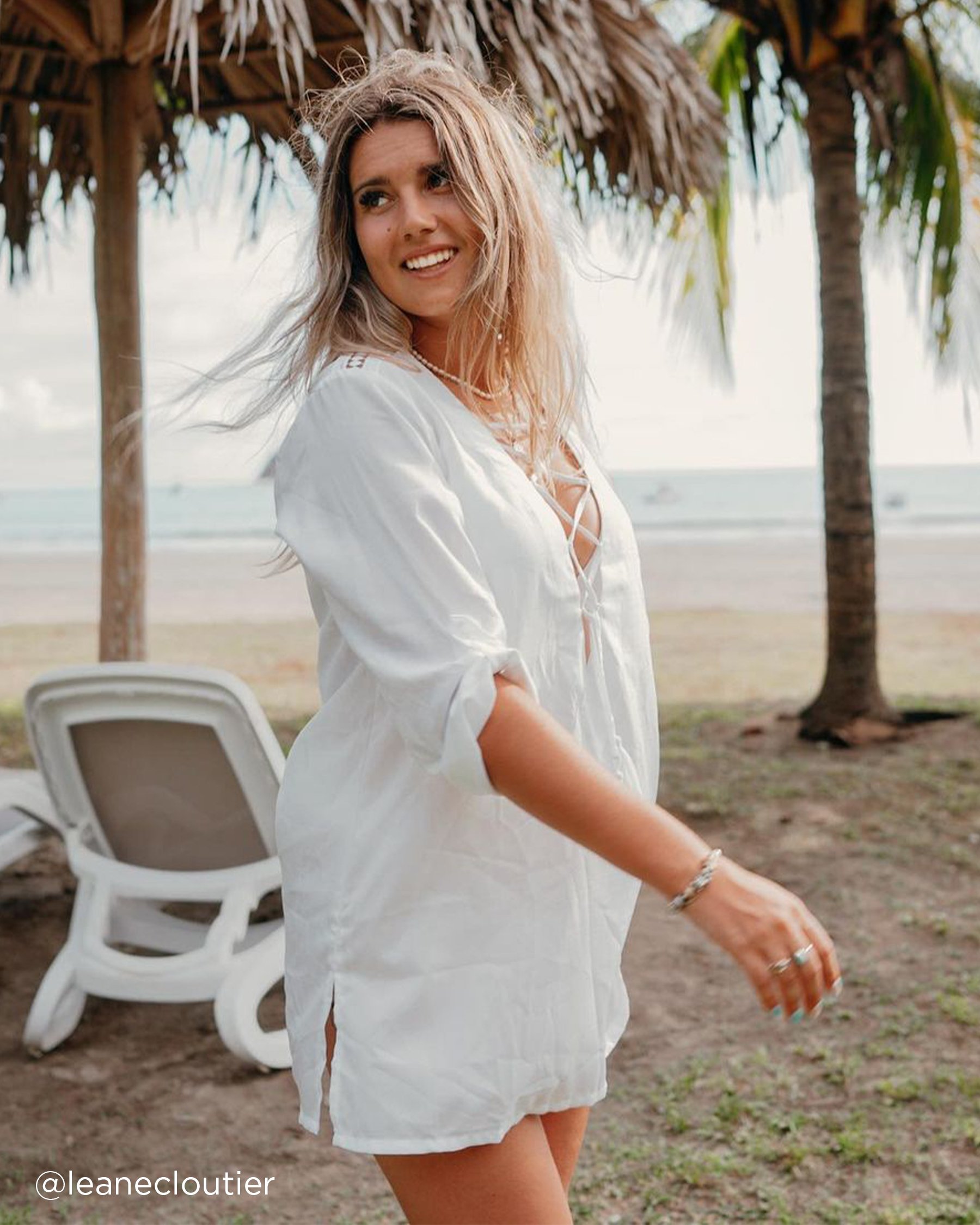 LA VIE EN ROSE AQUA Lace Up Tunic rayon White 80400029 - View5