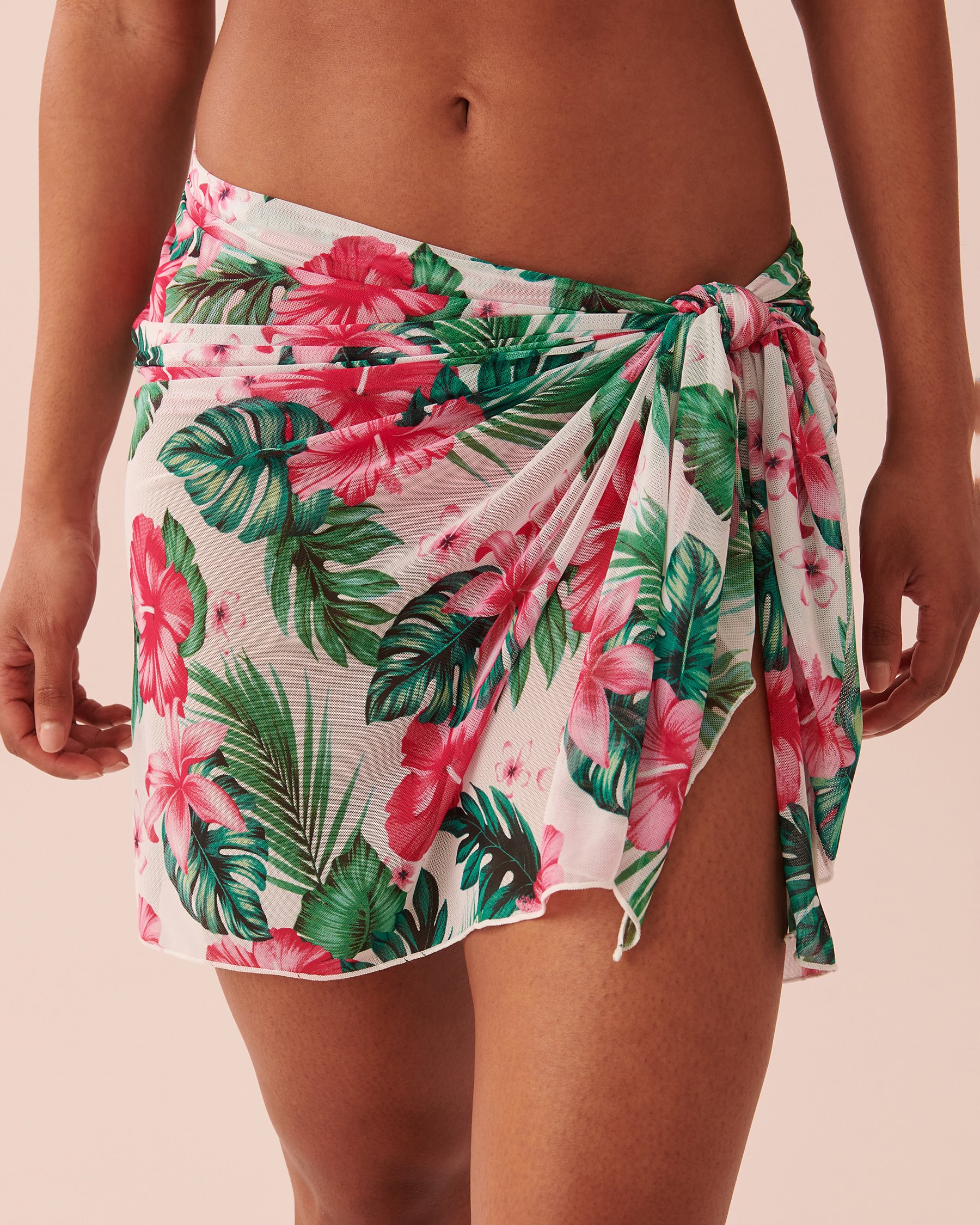 LA VIE EN ROSE AQUA Short Mesh Pareo Pink flowers 80200031 - View3