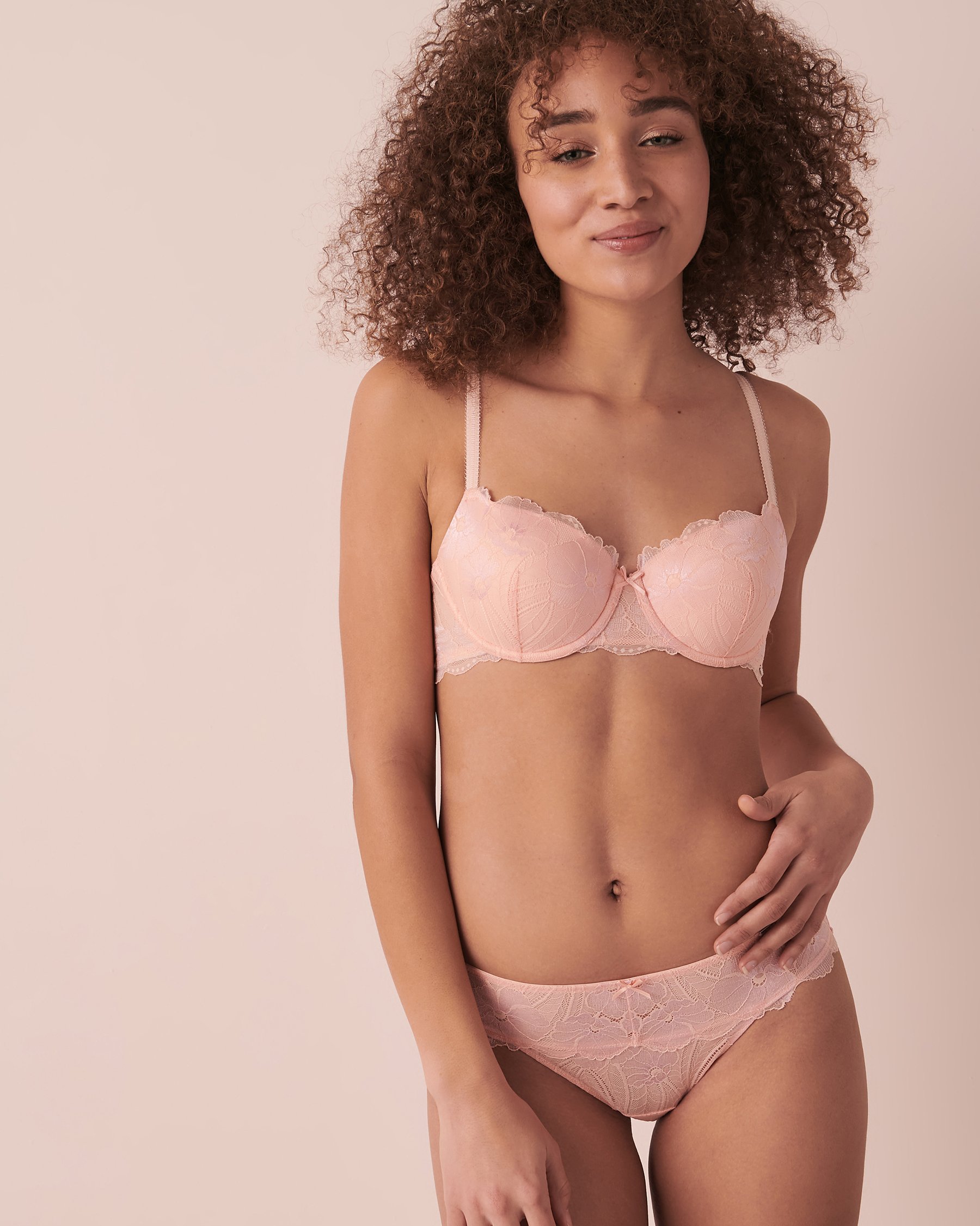 LA VIE EN ROSE Culotte bikini résille et dentelle Pêche 20300208 - View3