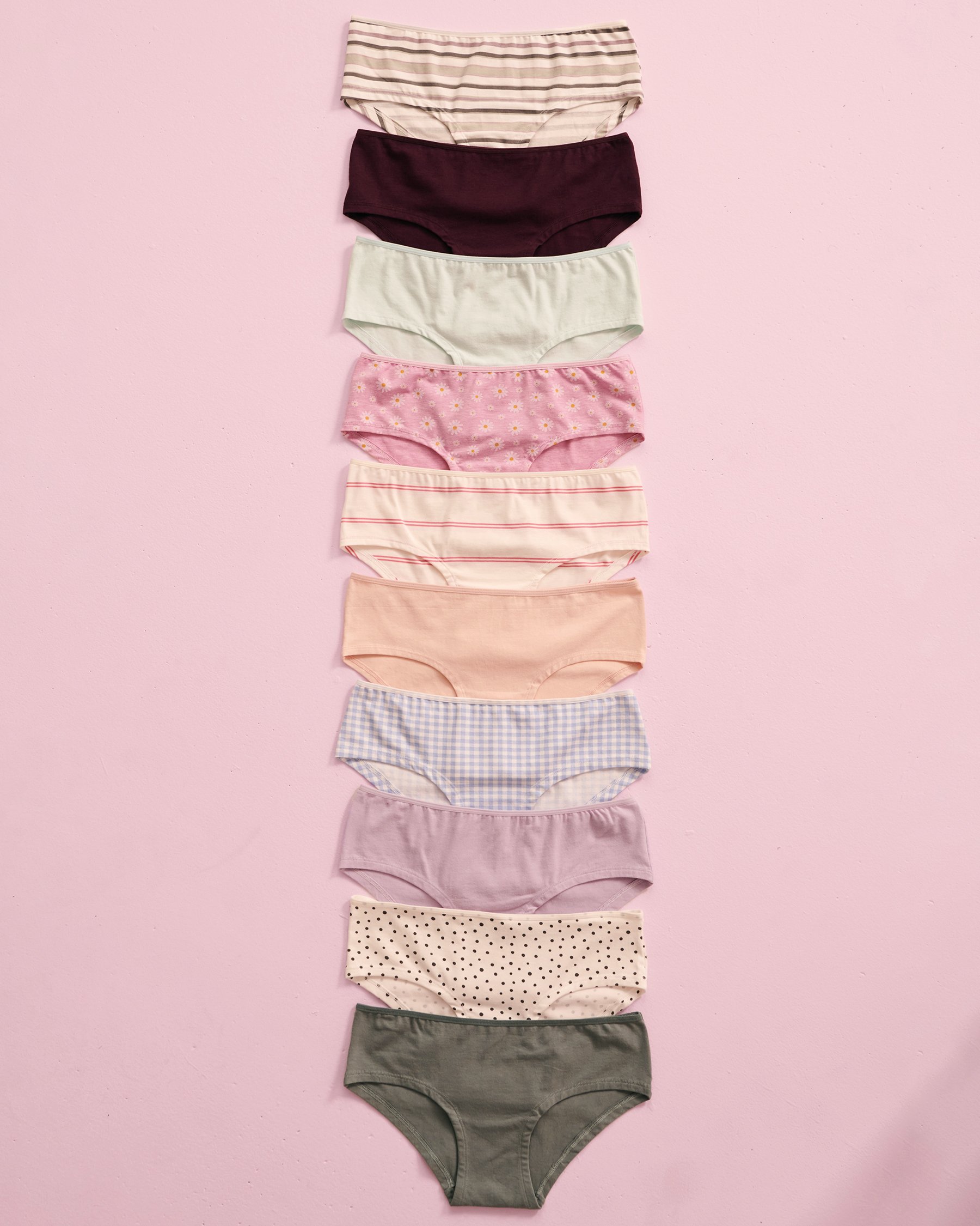 LA VIE EN ROSE Lot de 10 culottes aux hanches en coton Multicouleur 20100321-10P - Voir1