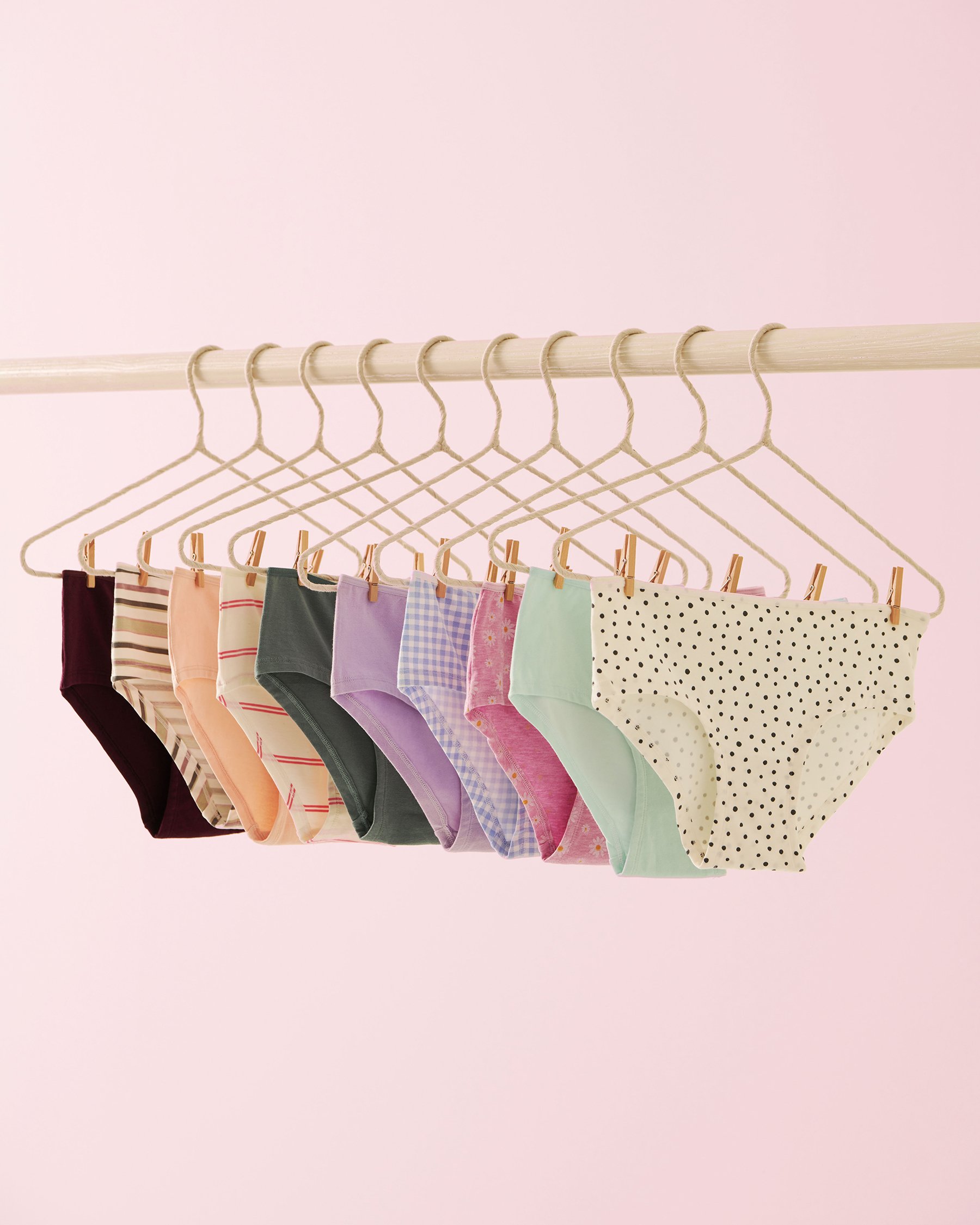 LA VIE EN ROSE Lot de 10 culottes aux hanches en coton Multicouleur 20100321-10P - Voir4