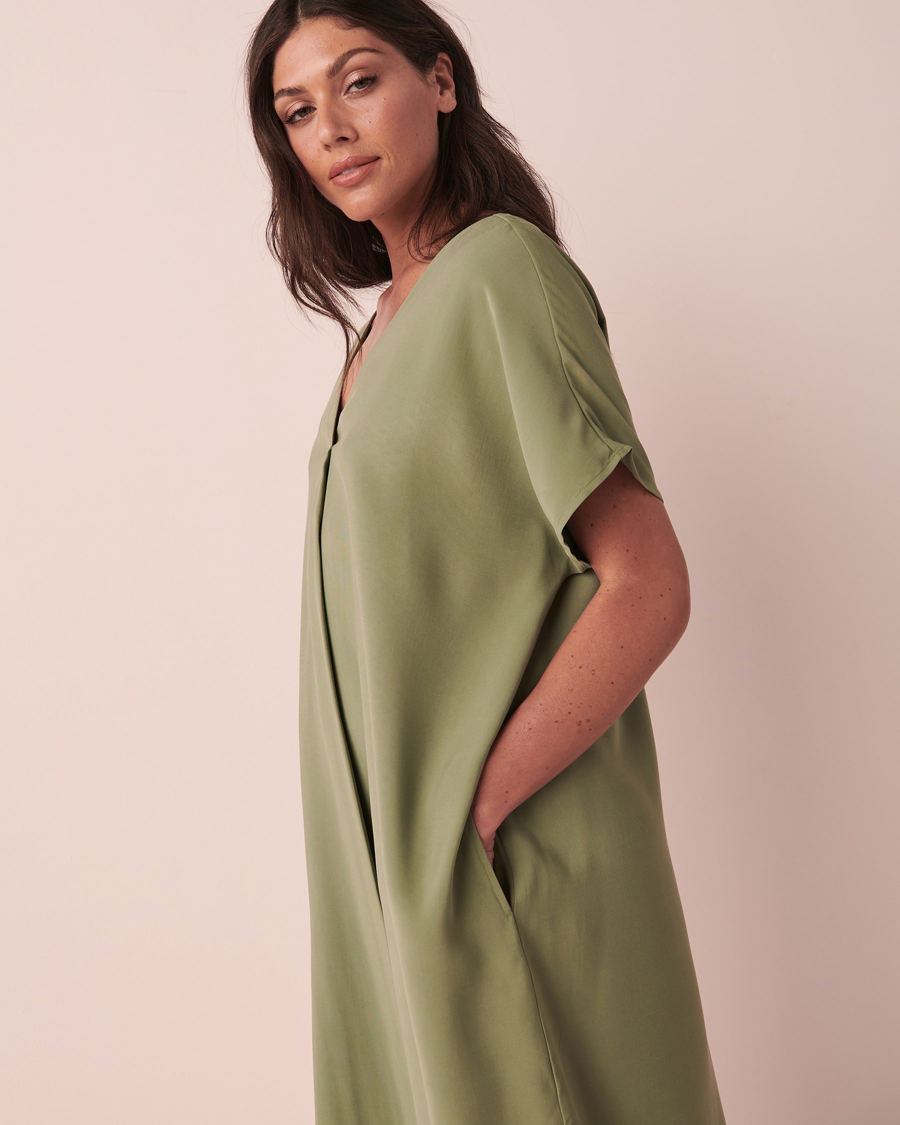LA VIE EN ROSE Long Short Sleeve Caftan Khaki 50400034 - View1