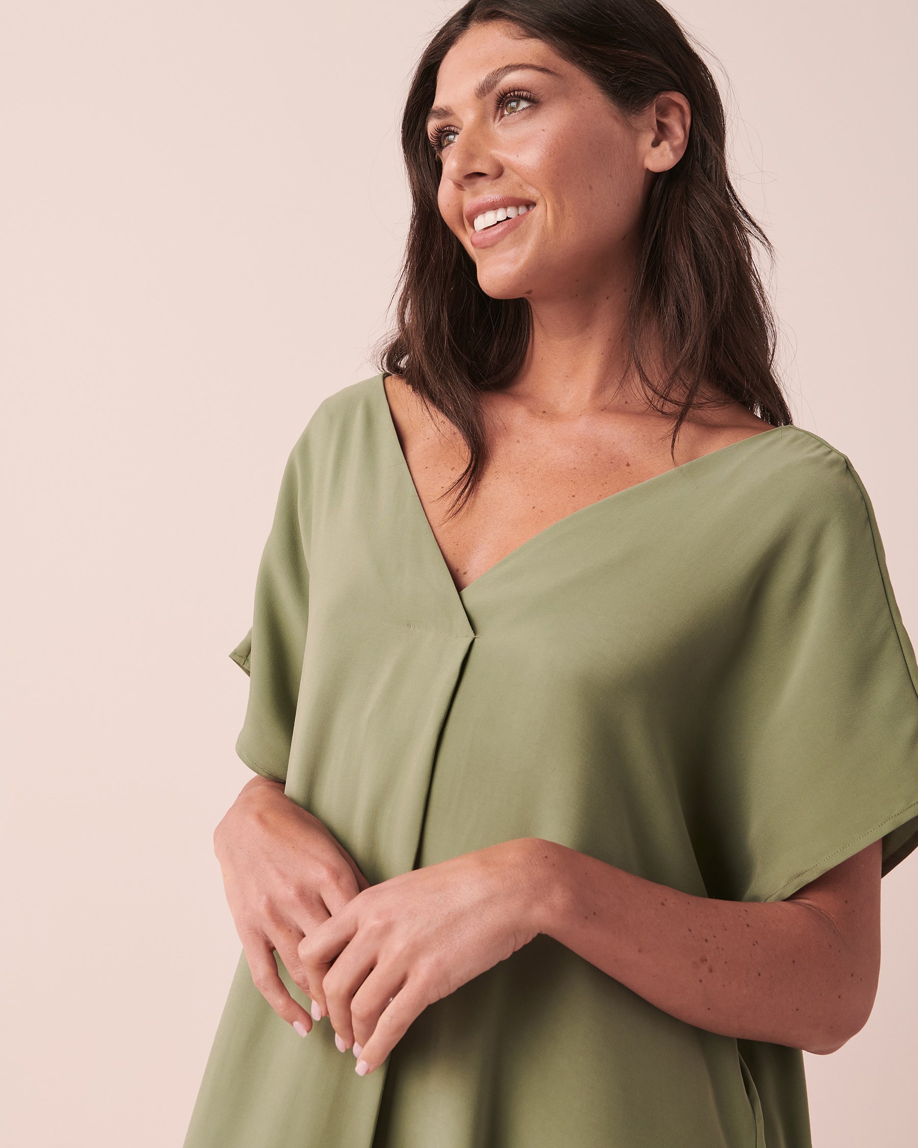 LA VIE EN ROSE Long Short Sleeve Caftan Khaki 50400034 - View4