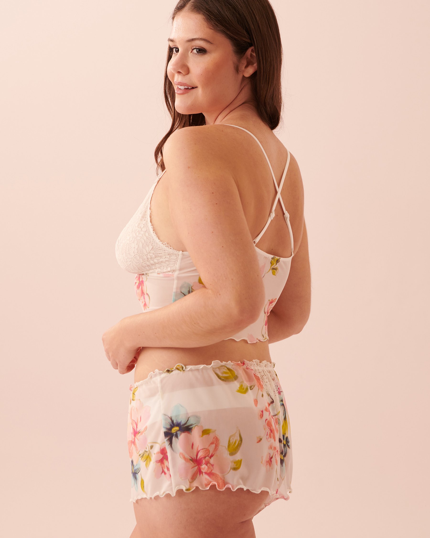 LA VIE EN ROSE Mesh 2-Piece Set White floral 60400024 - View2