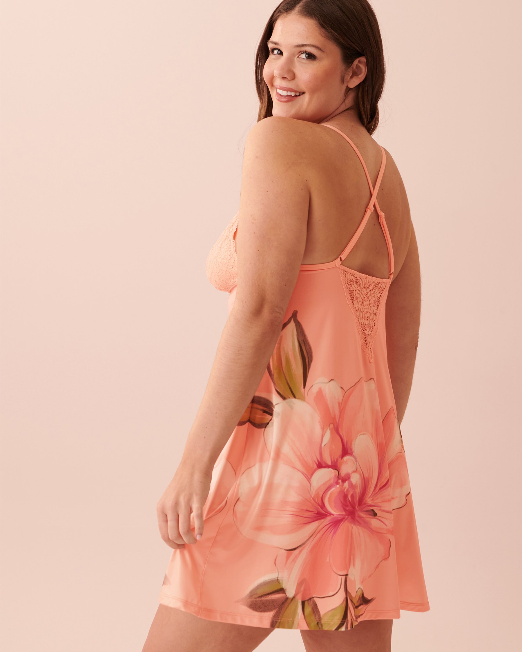 LA VIE EN ROSE Recycled Fibers Lace Trim Nightie Peachy floral 60500095 - View2