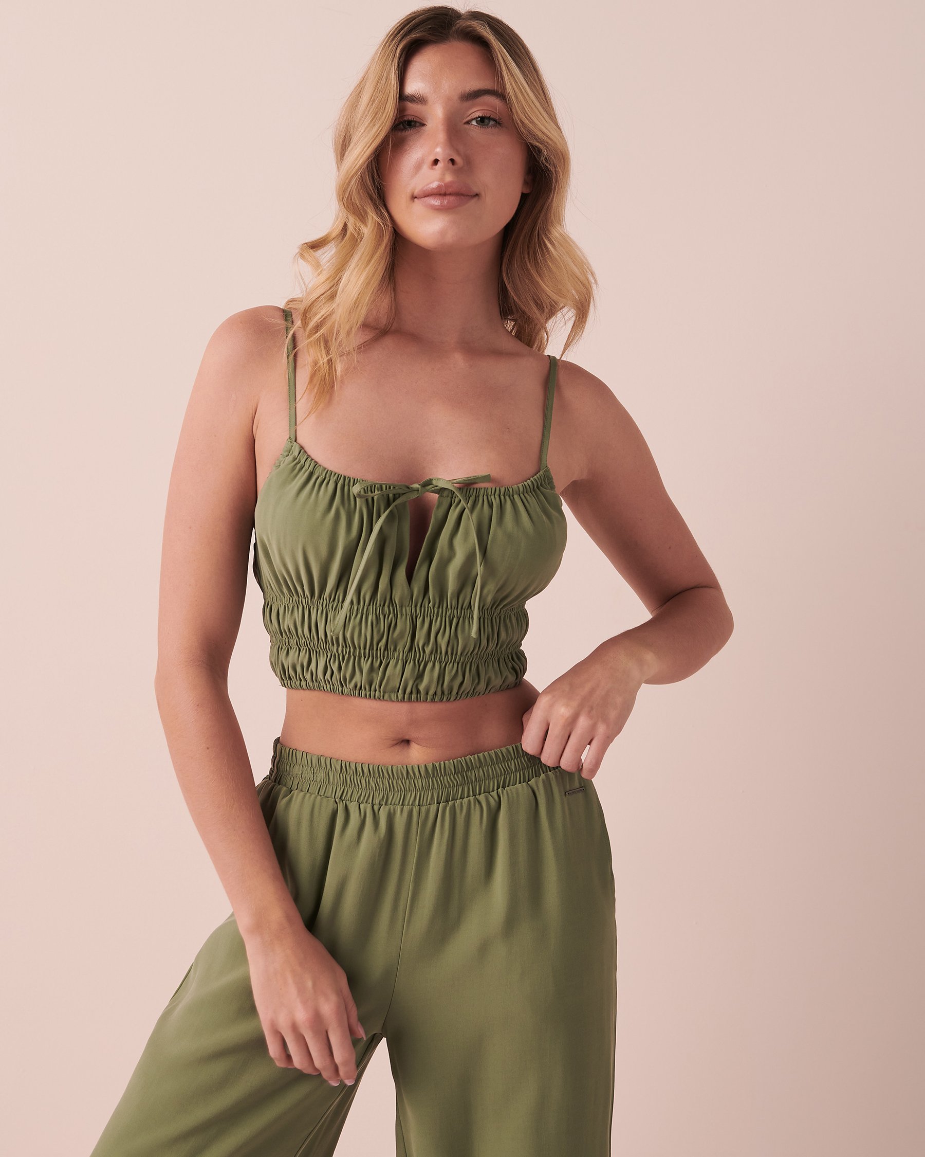 LA VIE EN ROSE Thin Straps Crop Top Khaki 50100065 - View1