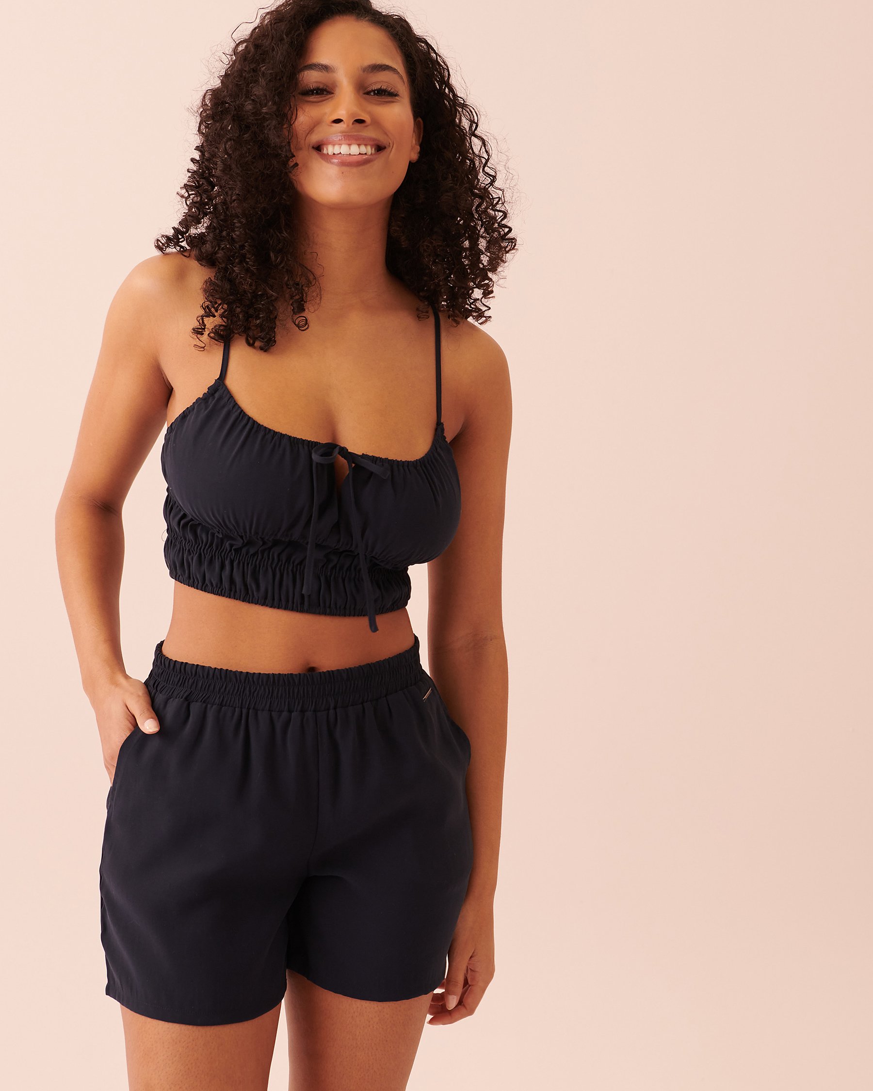 LA VIE EN ROSE Thin Straps Crop Top Navy 50100065 - View1