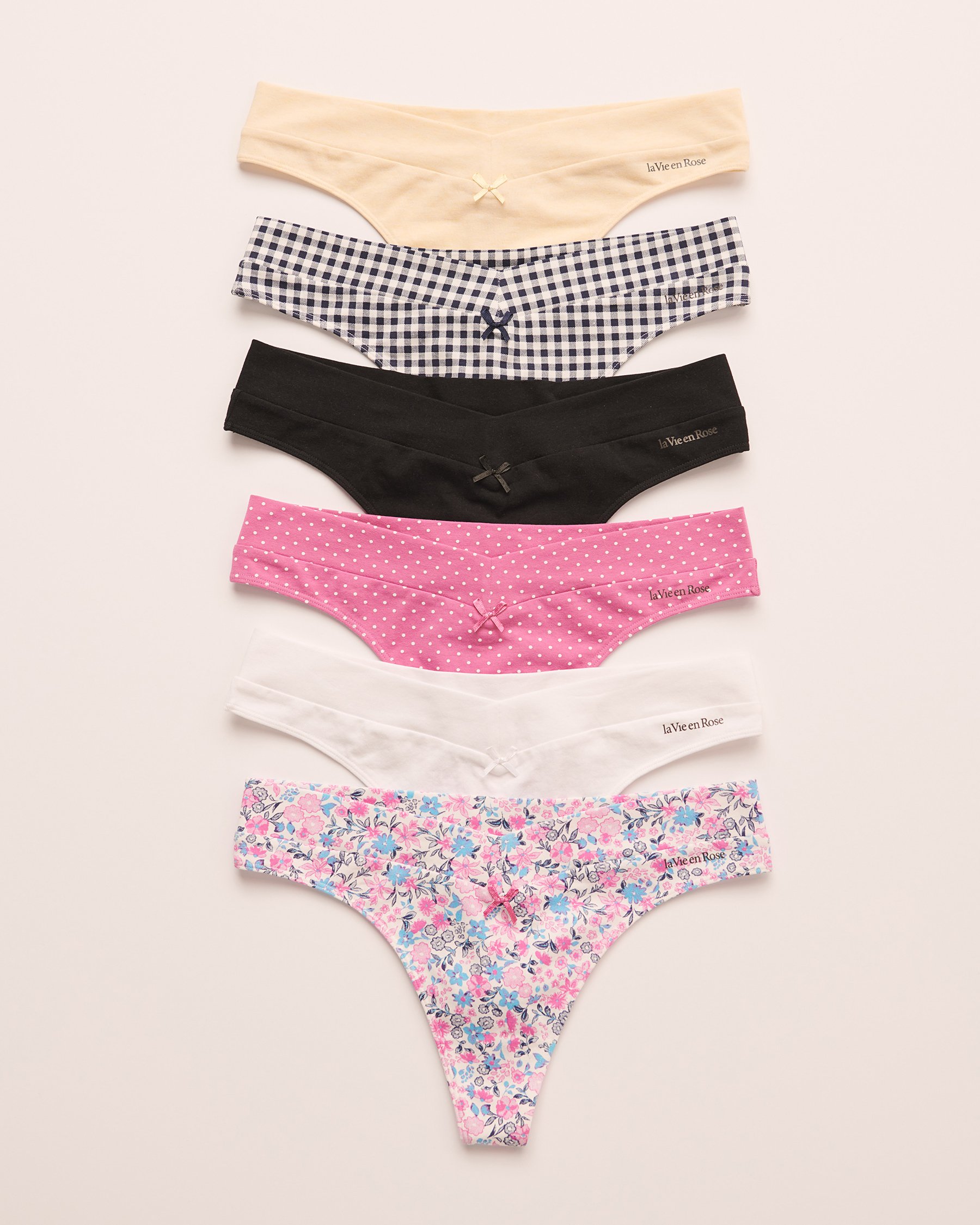 LA VIE EN ROSE 6-Pack Cotton Thong Panty Multicolor 20100301-6PK - View1