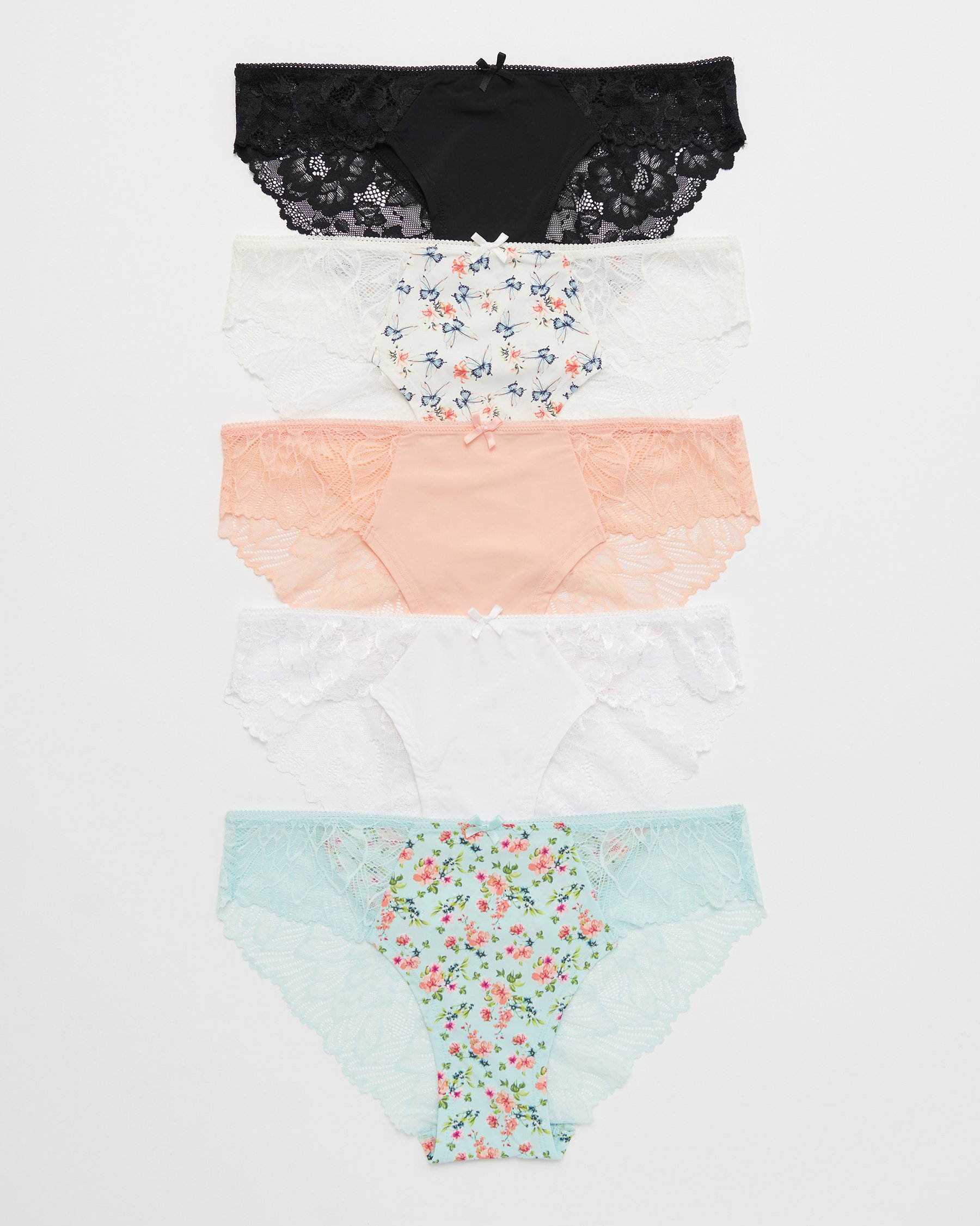 LA VIE EN ROSE Lot de 5 culottes bikini microfibre et dentelle Multicouleur 20200330-5PK - Voir1