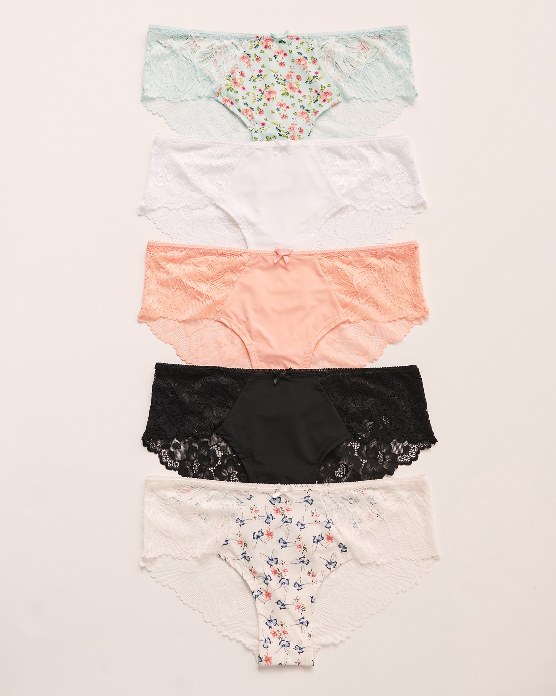 LA VIE EN ROSE 5-Pack Microfiber and Lace Hiphugger Panty Multicolor 20200331-5PK - View1