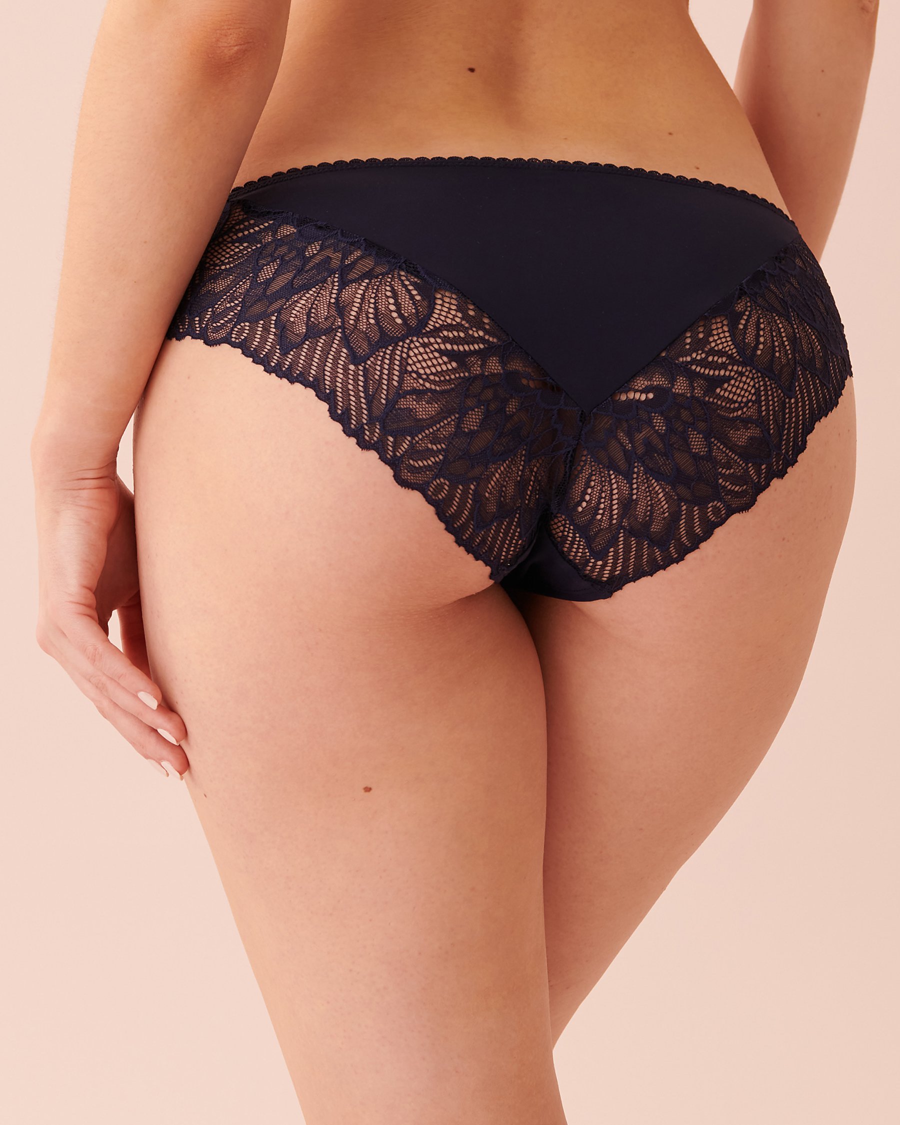 LA VIE EN ROSE Microfiber and Lace Bikini Panty Midnight blue 20200330 - View2