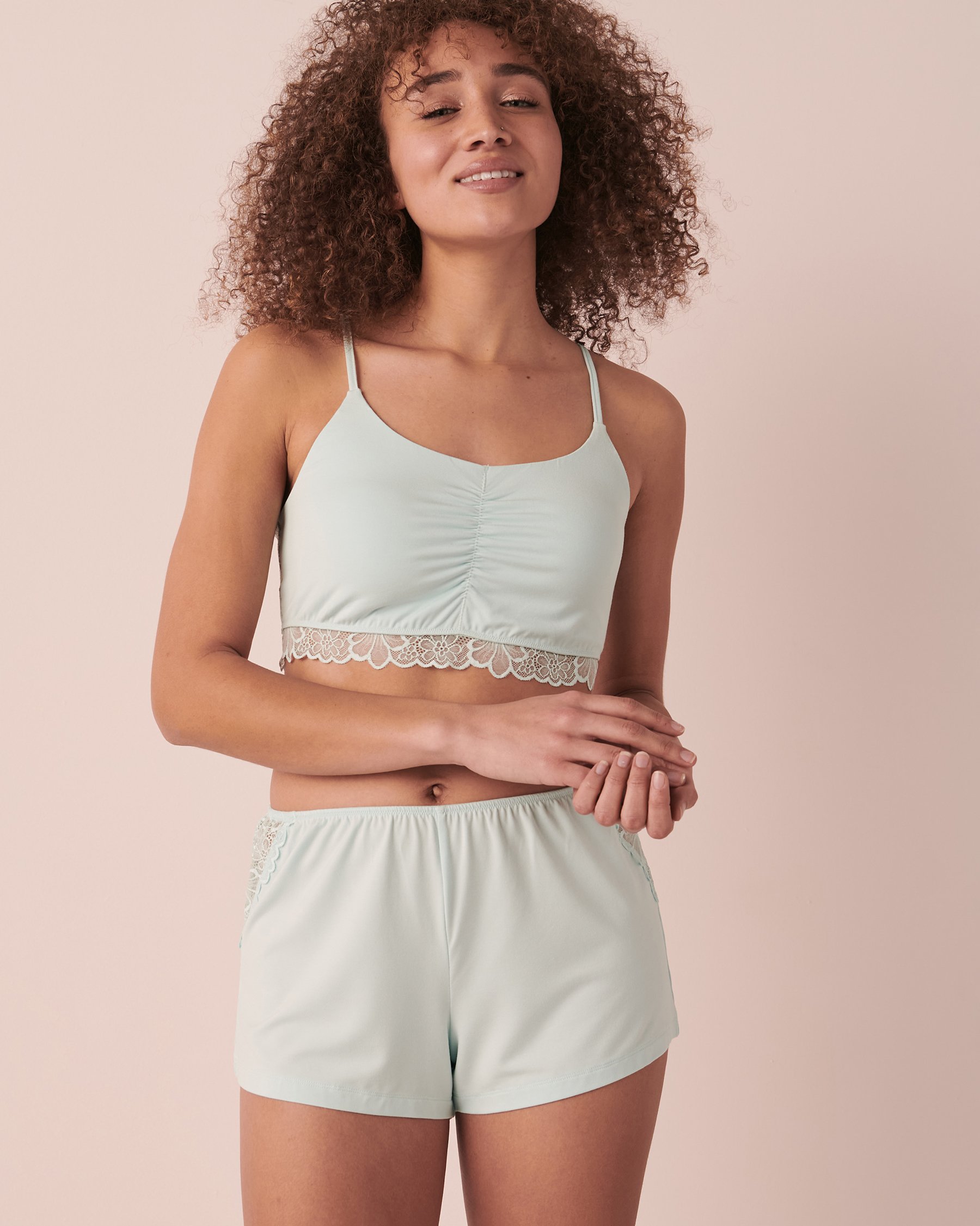 LA VIE EN ROSE Modal Crop Cami with Lace Trim Blue sky 40100429 - View3