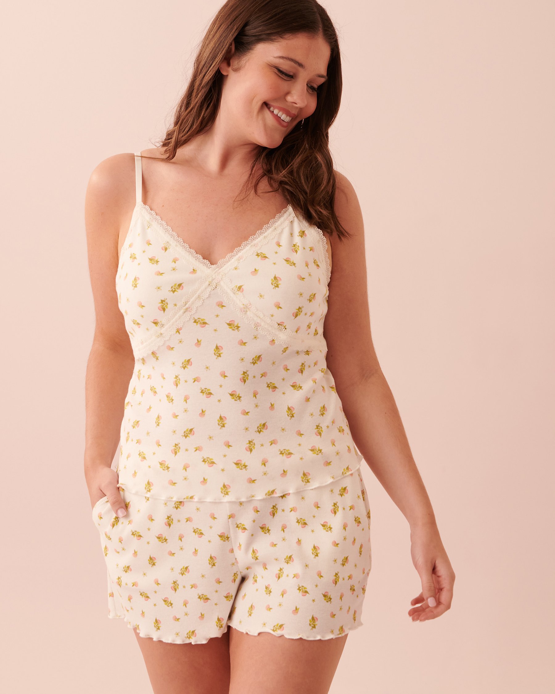 LA VIE EN ROSE Lettuce Edge Ribbed Cami Clementine 40100440 - View1