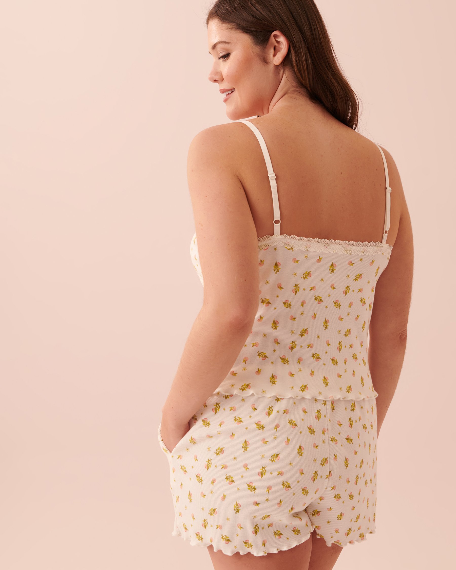 LA VIE EN ROSE Lettuce Edge Ribbed Cami Clementine 40100440 - View2