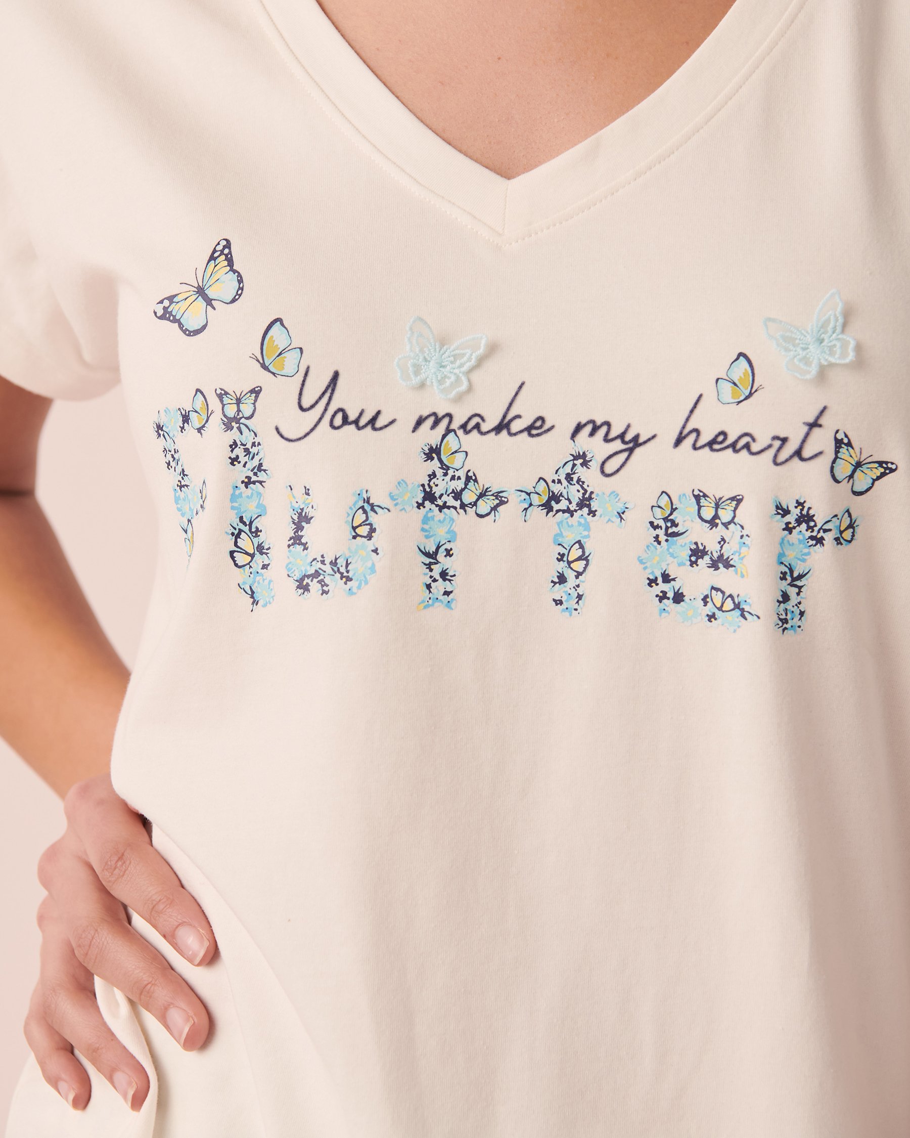 LA VIE EN ROSE Cotton V-neck T-shirt Snow white 40100442 - View2