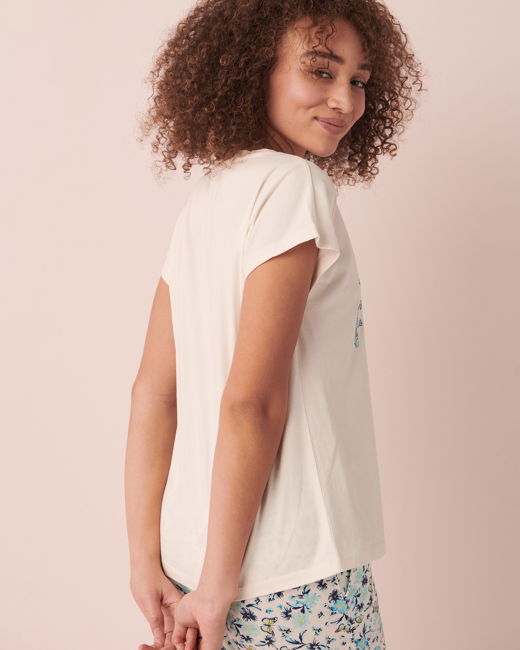 LA VIE EN ROSE Cotton V-neck T-shirt Snow white 40100442 - View3