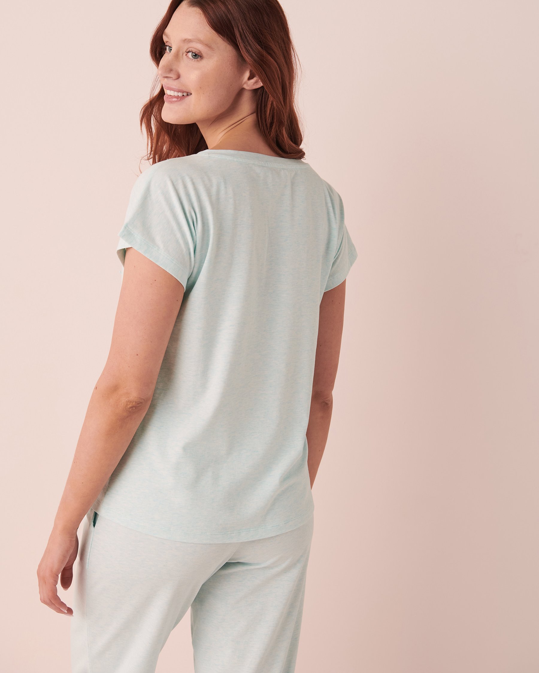 LA VIE EN ROSE Cotton V-neck T-shirt Blue mix 40100442 - View3