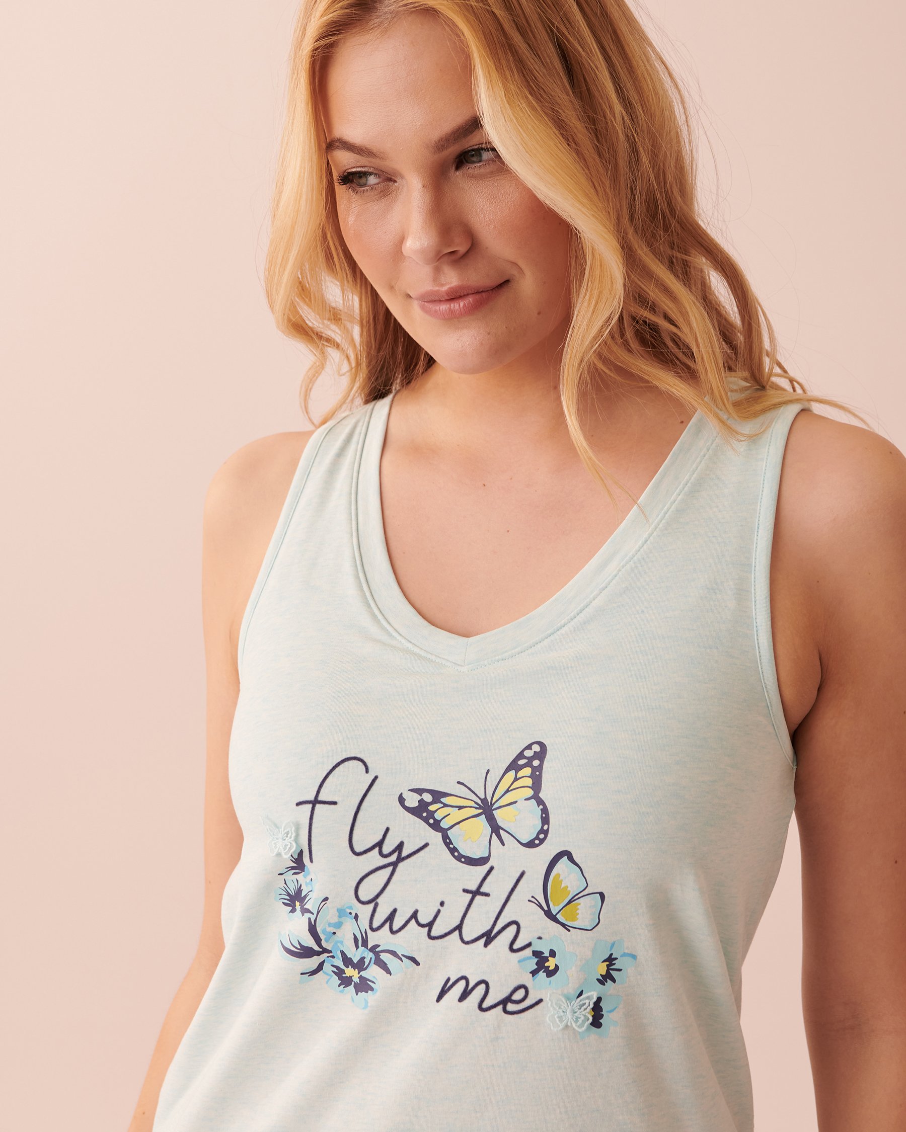 LA VIE EN ROSE Cotton V-neck Cami Blue mix 40100443 - View3