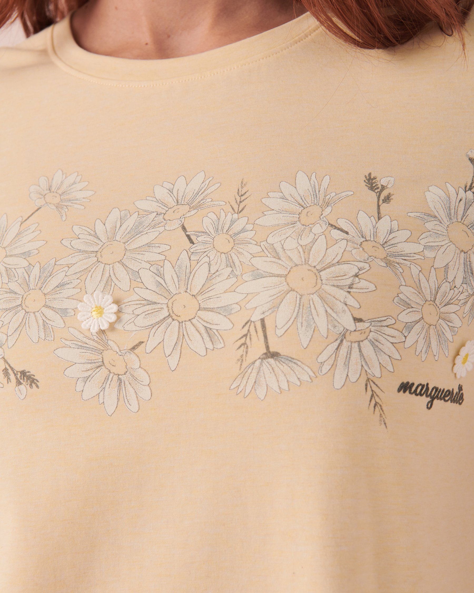 LA VIE EN ROSE Cotton Scoop Neck T-shirt Light yellow 40100446 - View2