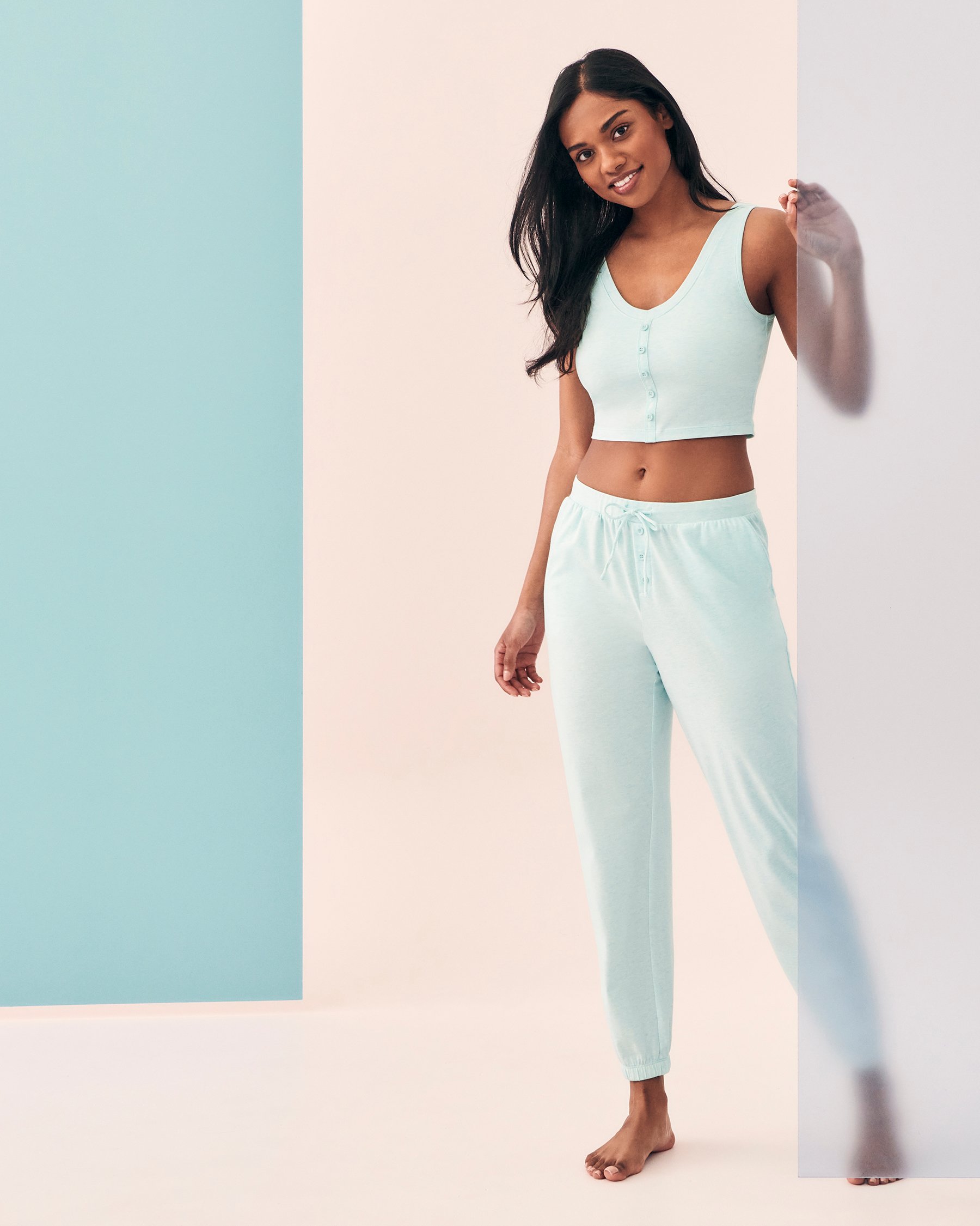 LA VIE EN ROSE Cotton Crop Cami Blue mix 40100447 - View1