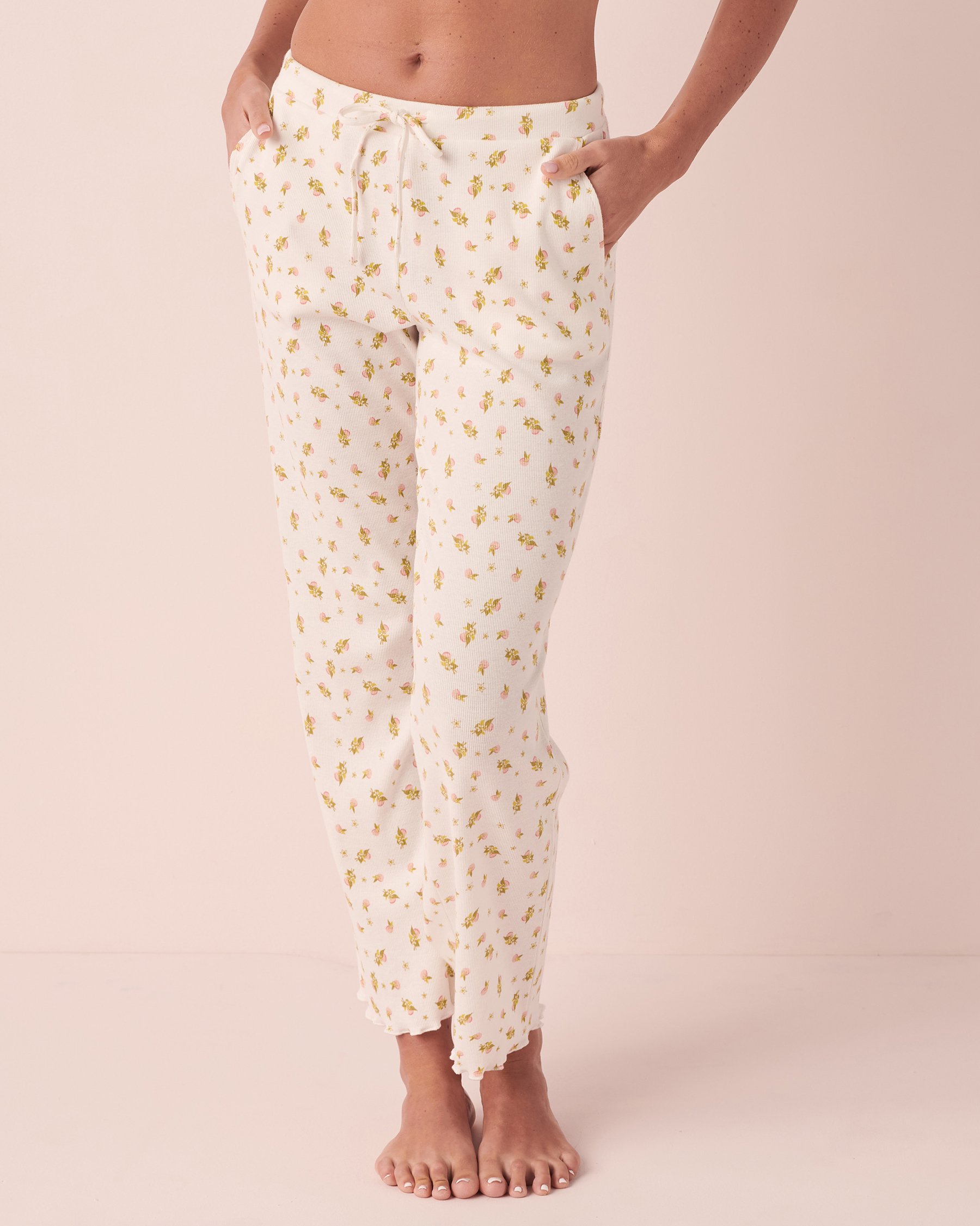 LA VIE EN ROSE Lettuce Edge Ribbed Pants Clementine 40200433 - View1